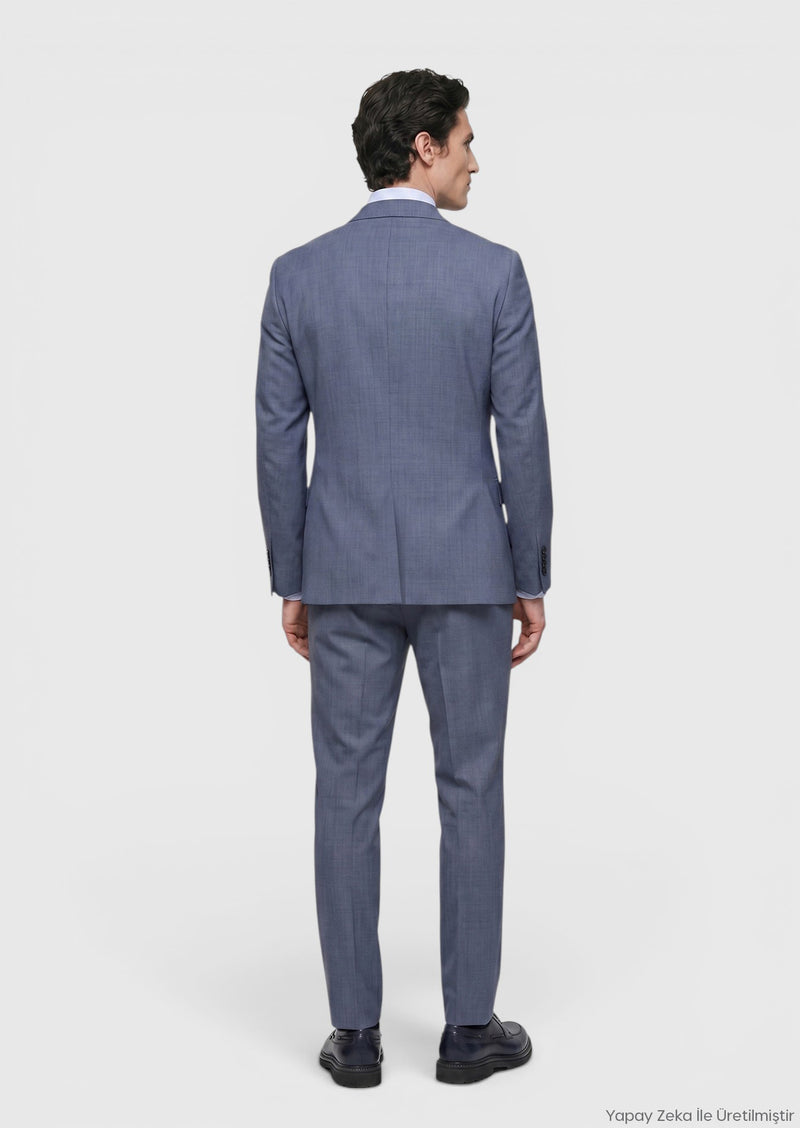 Lacivert Düz Zeroweight Slim Fit Yün Karışımlı Takım Elbise