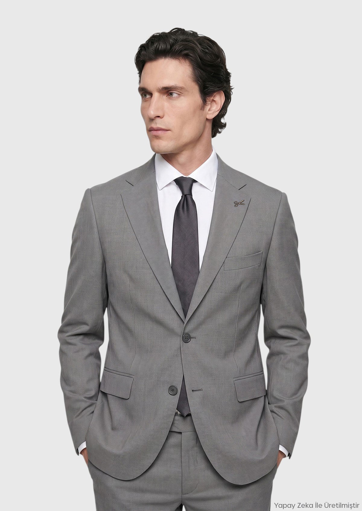 Koyu Gri Düz Zeroweight Slim Fit Yün Karışımlı Takım Elbise