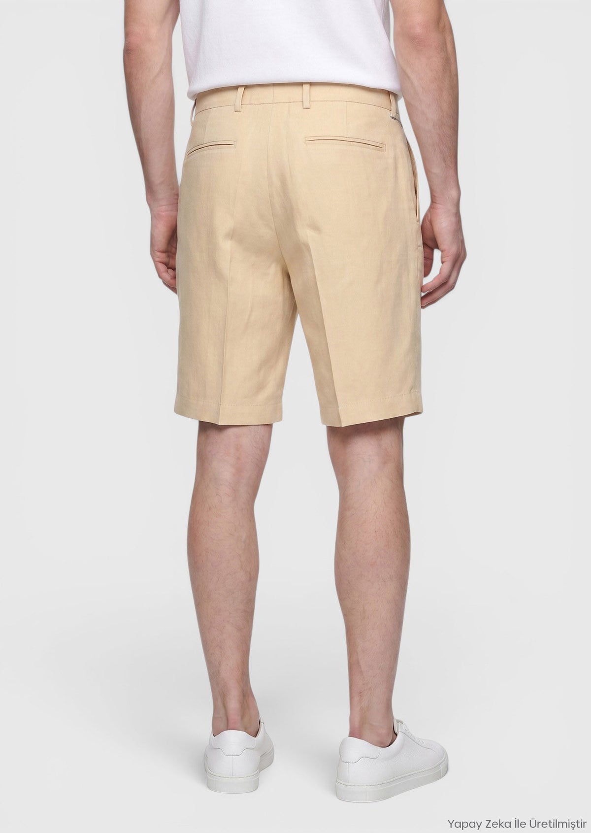 Açık Sarı Düz Dokuma Casual Fit Casual Keten Karışımlı Bermuda