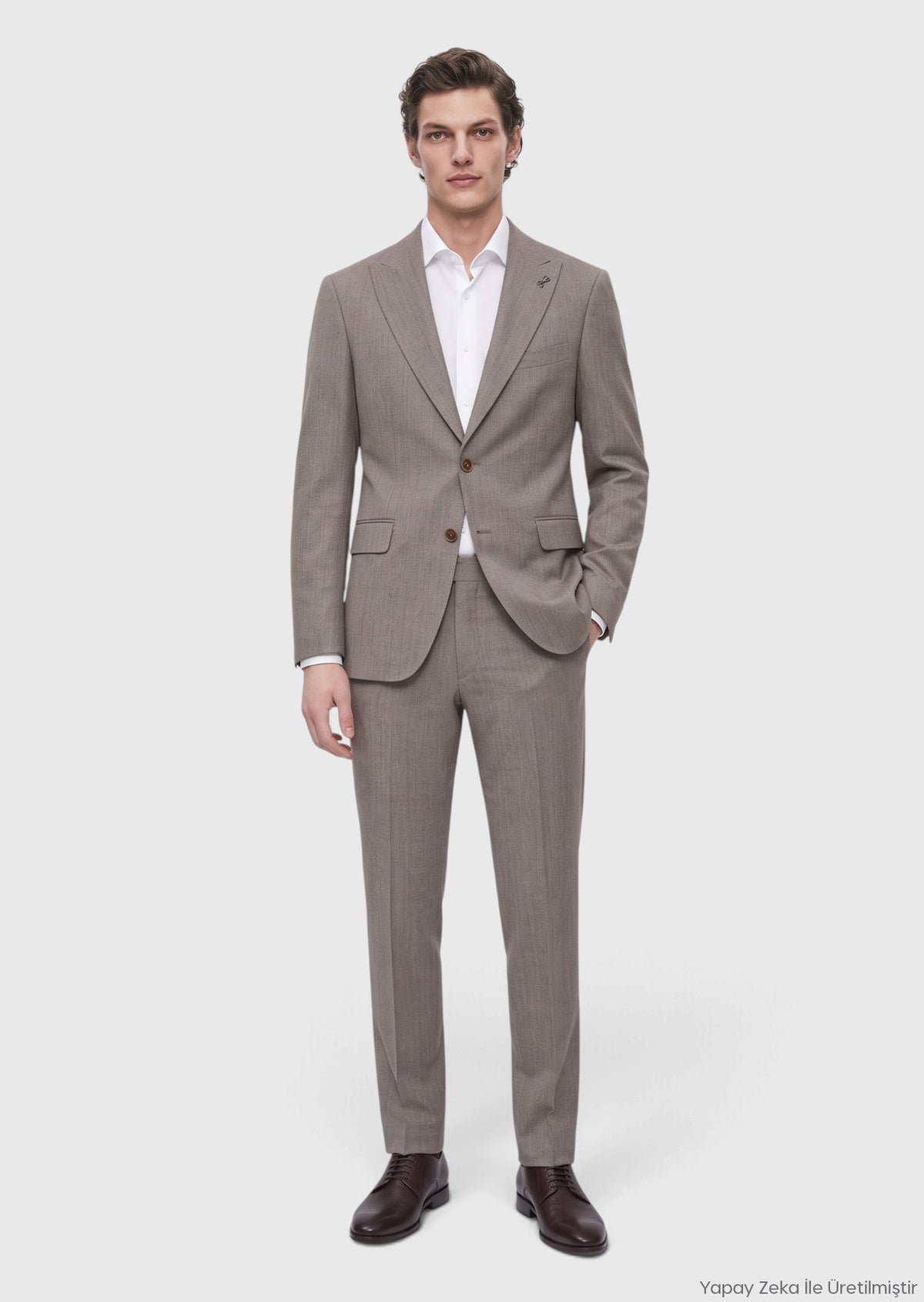 Vizon Desenli Zeroweight Slim Fit Yün Karışımlı Takım Elbise