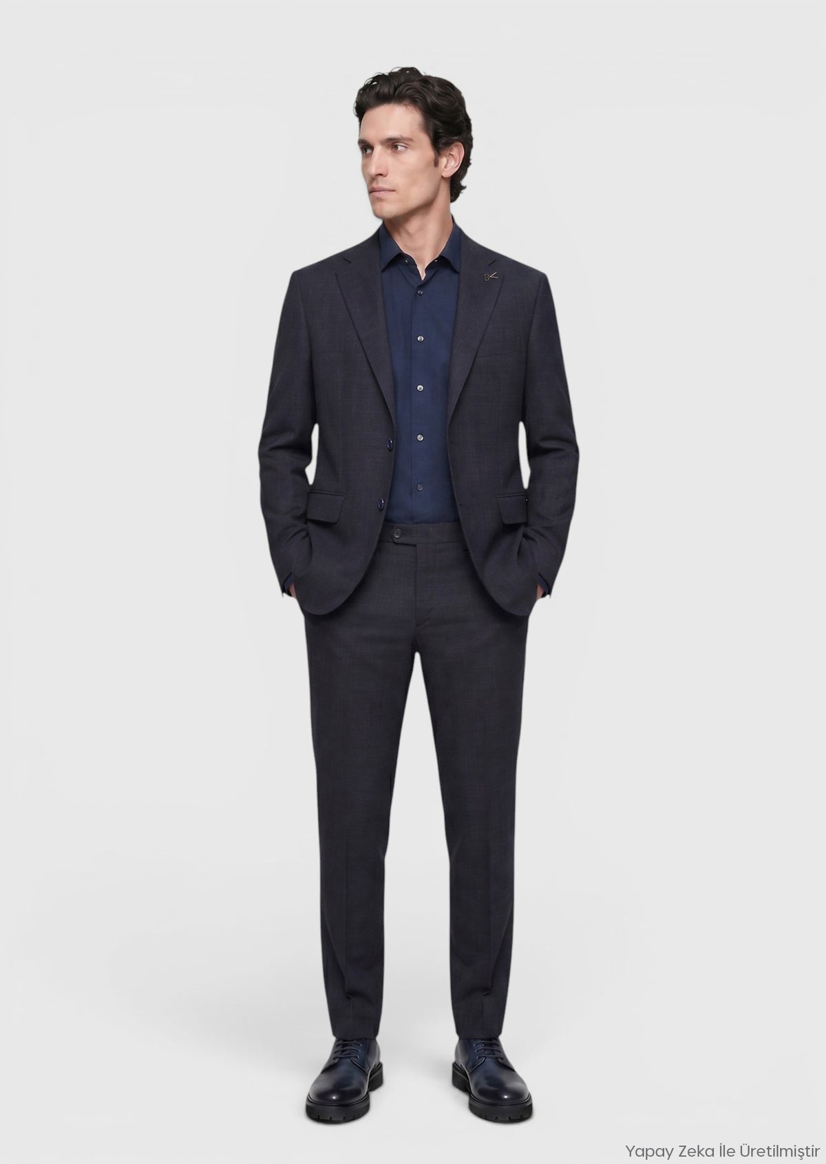 Lacivert Desenli Zeroweight Slim Fit Yün Karışımlı Takım Elbise