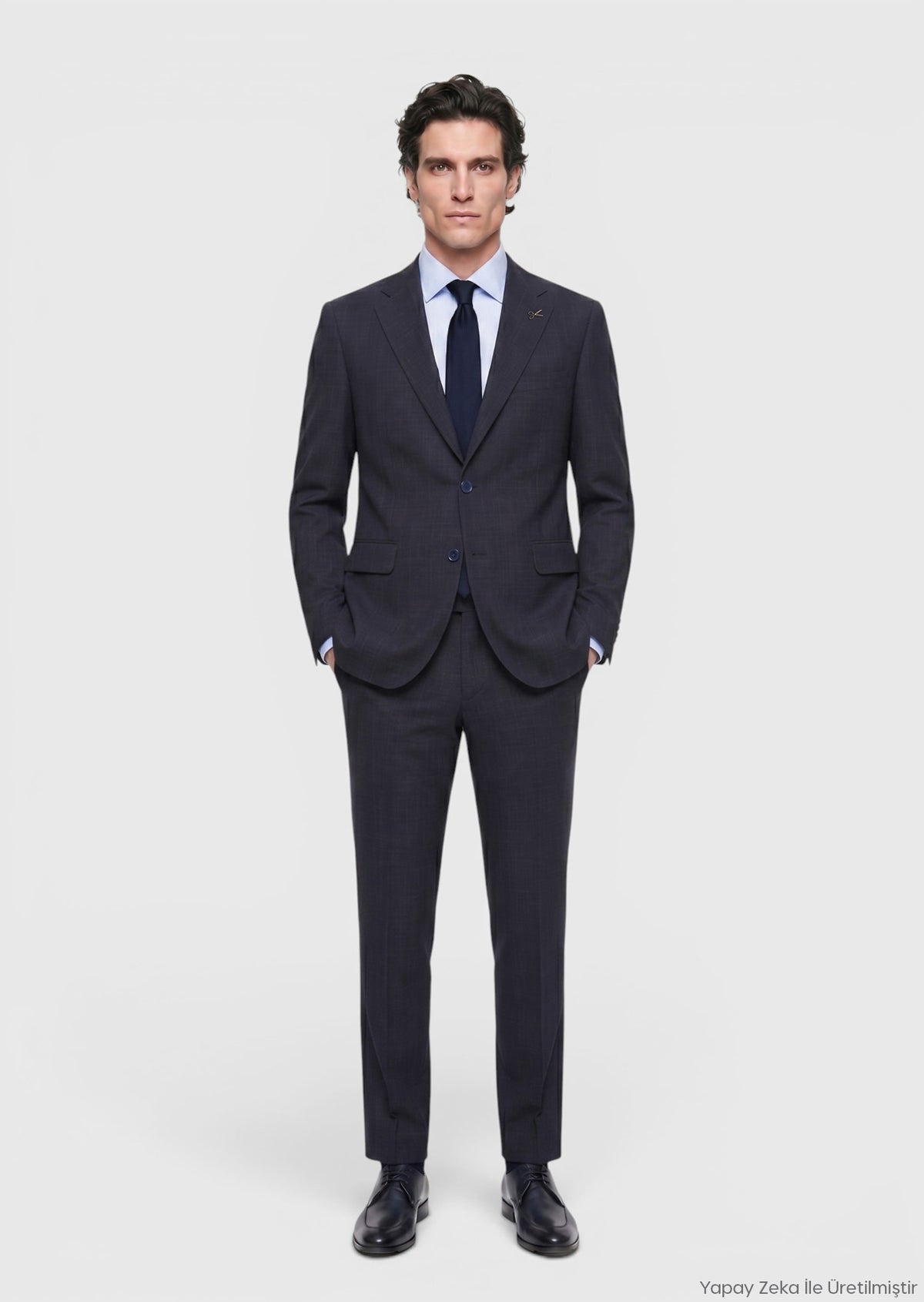 Lacivert Desenli Zeroweight Slim Fit Yün Karışımlı Takım Elbise