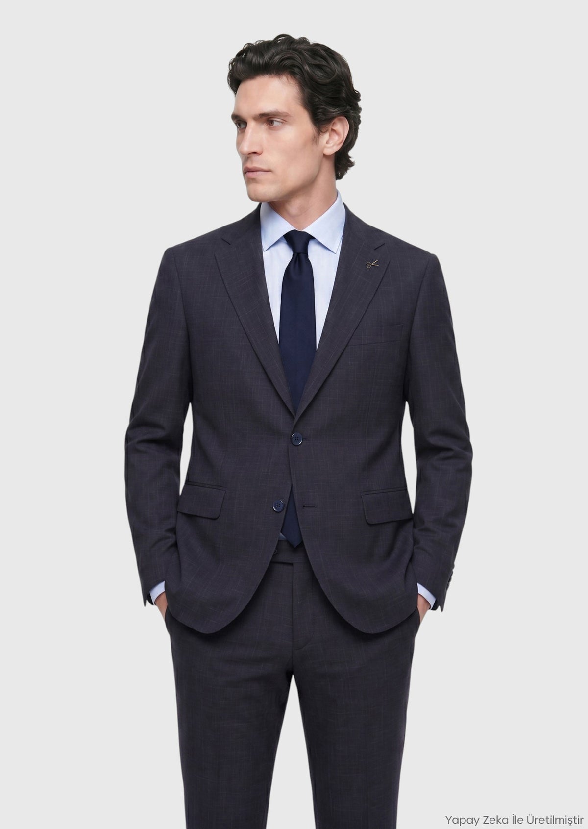 Lacivert Desenli Zeroweight Slim Fit Yün Karışımlı Takım Elbise
