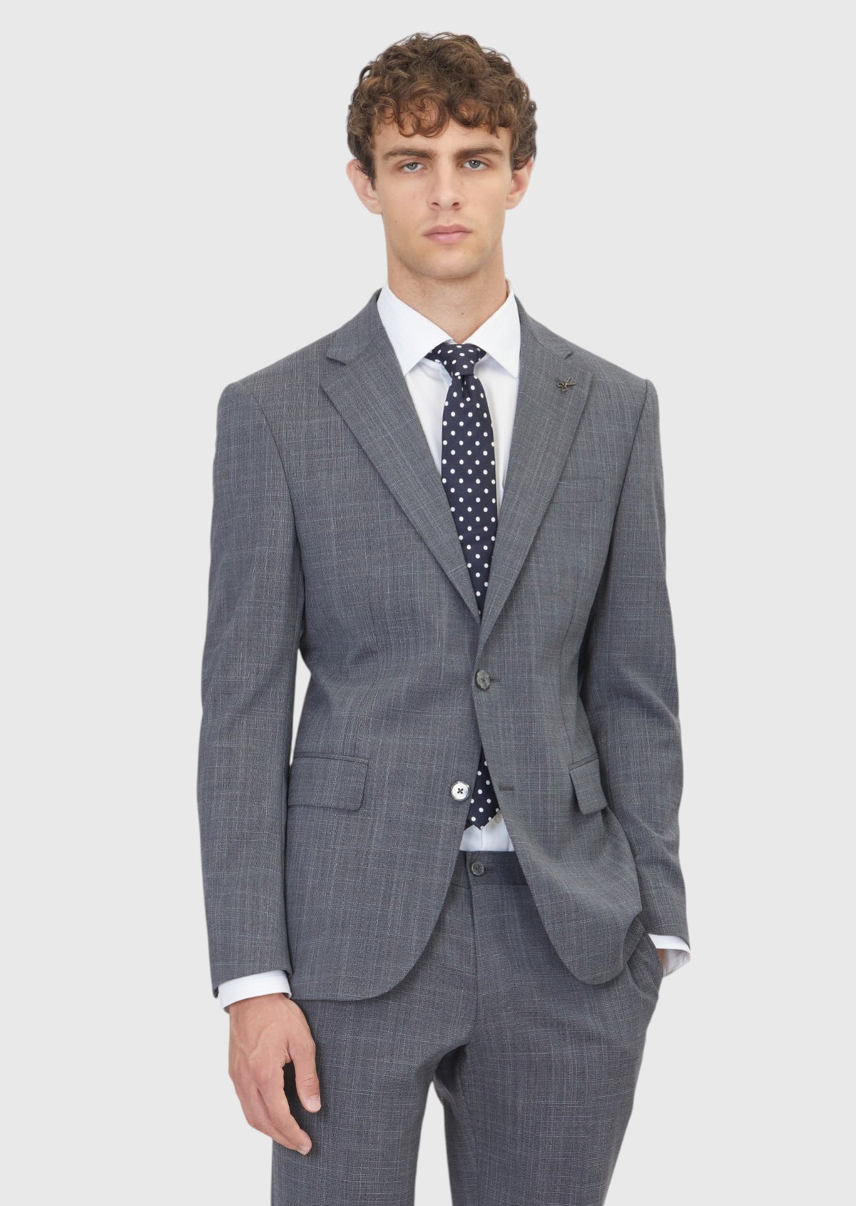 Gri Desenli Modern Fit Yün Karışımlı Takım Elbise