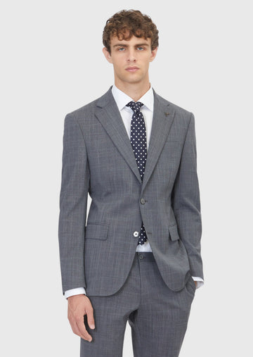 Gri Desenli Modern Fit Yün Karışımlı Takım Elbise