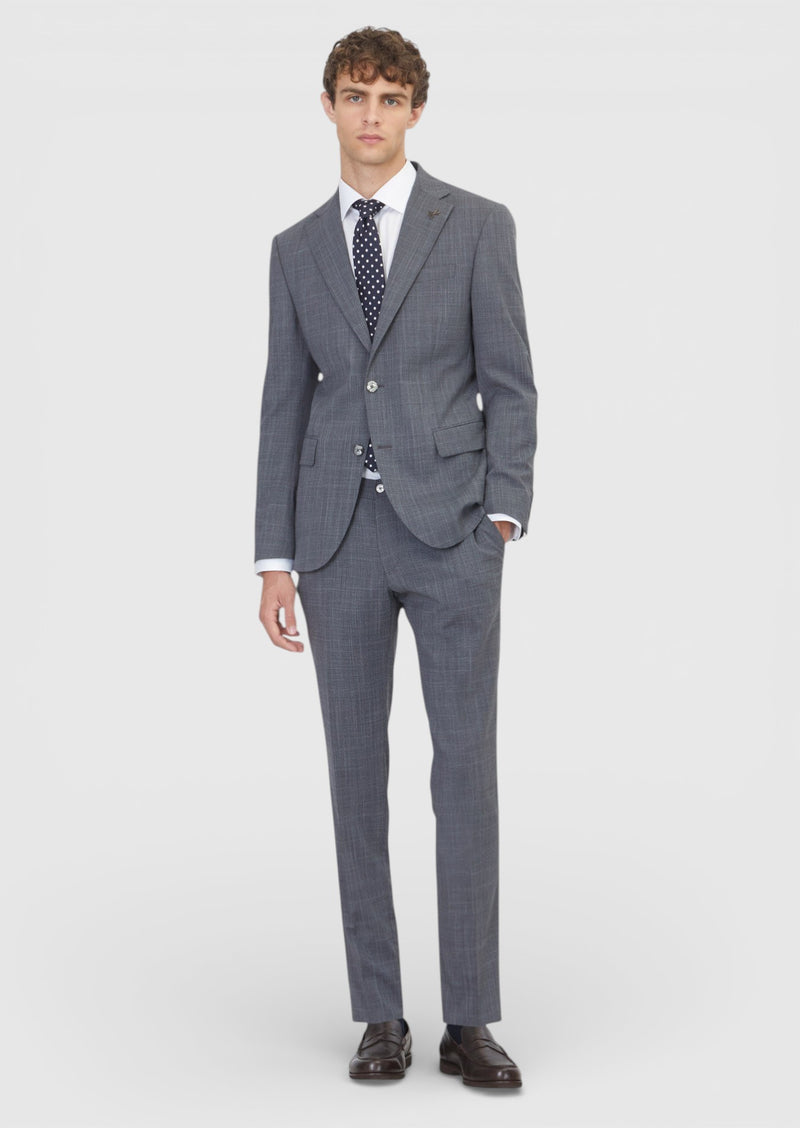 Gri Desenli Modern Fit Yün Karışımlı Takım Elbise