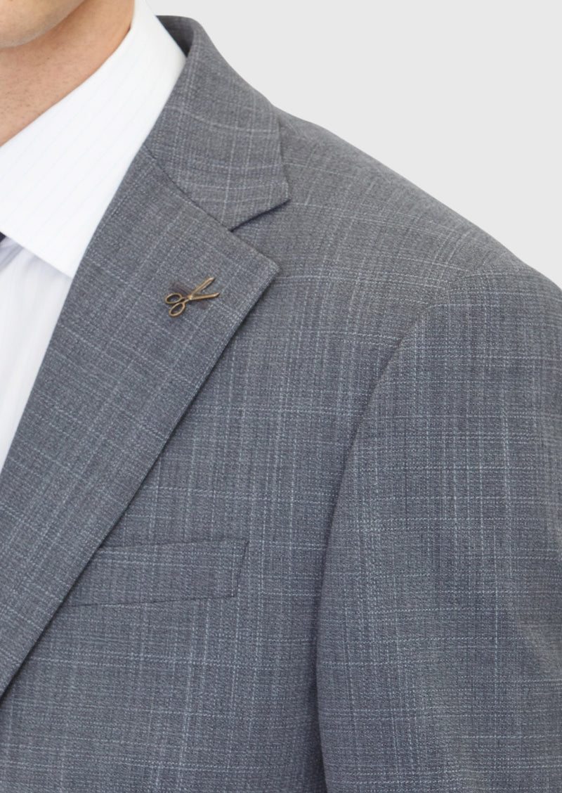 Gri Desenli Modern Fit Yün Karışımlı Takım Elbise