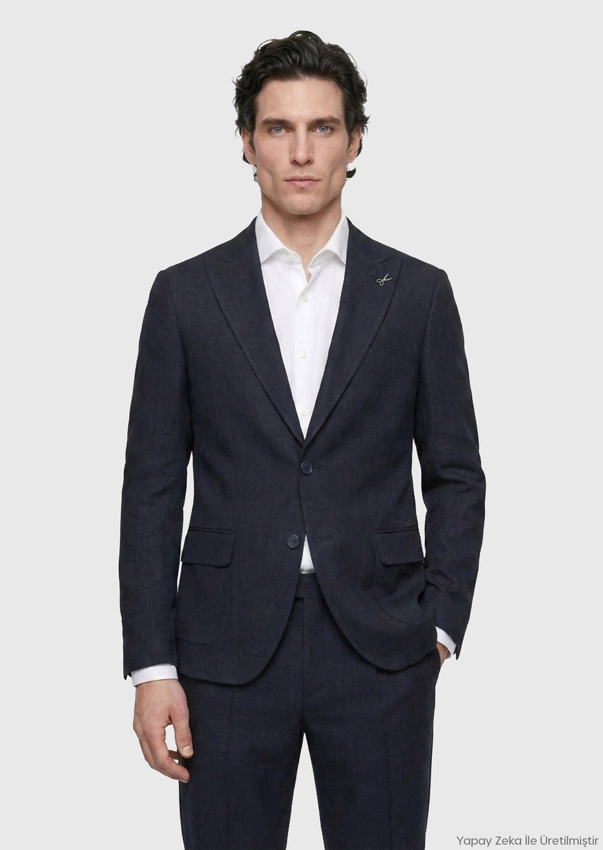 Lacivert Düz Zeroweight Slim Fit Keten Karışımlı Takım Elbise