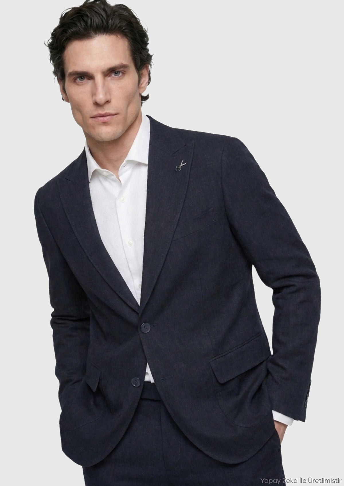Lacivert Düz Zeroweight Slim Fit Keten Karışımlı Takım Elbise