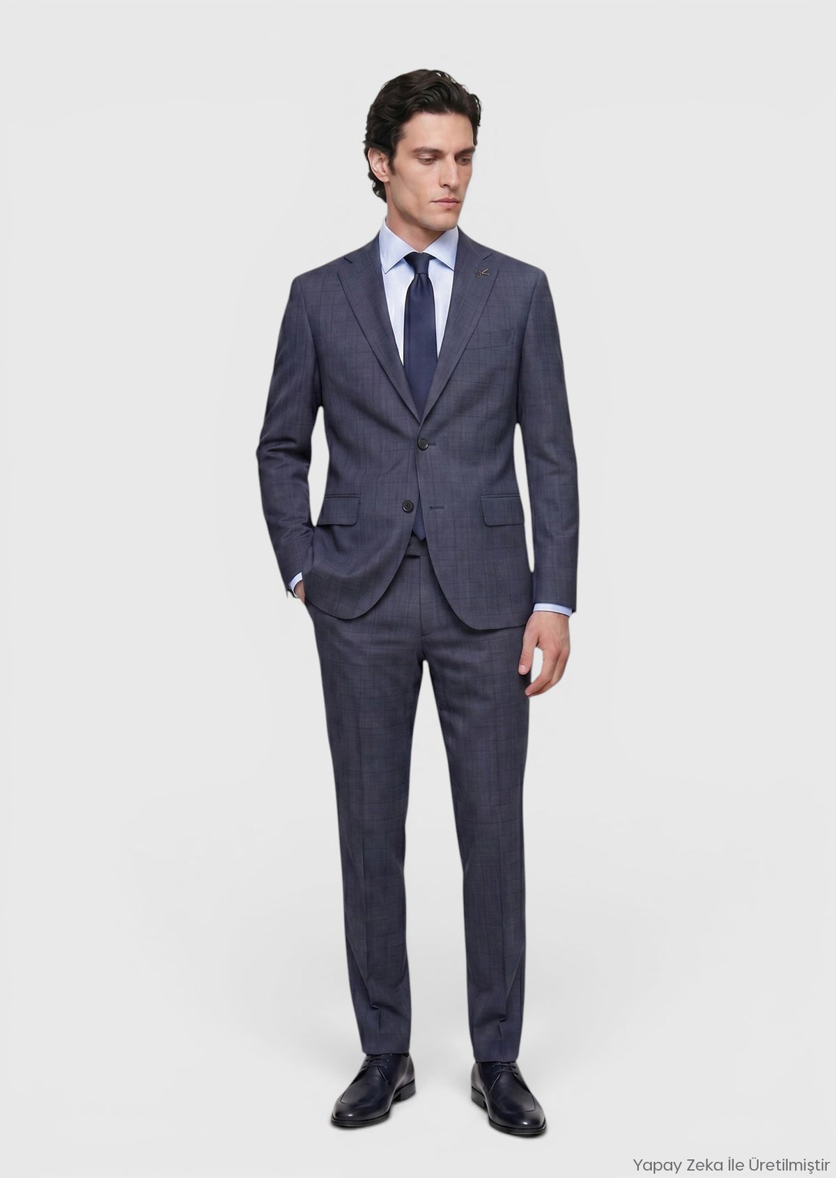 İndigo Düz Modern Fit %100 Yün Takım Elbise