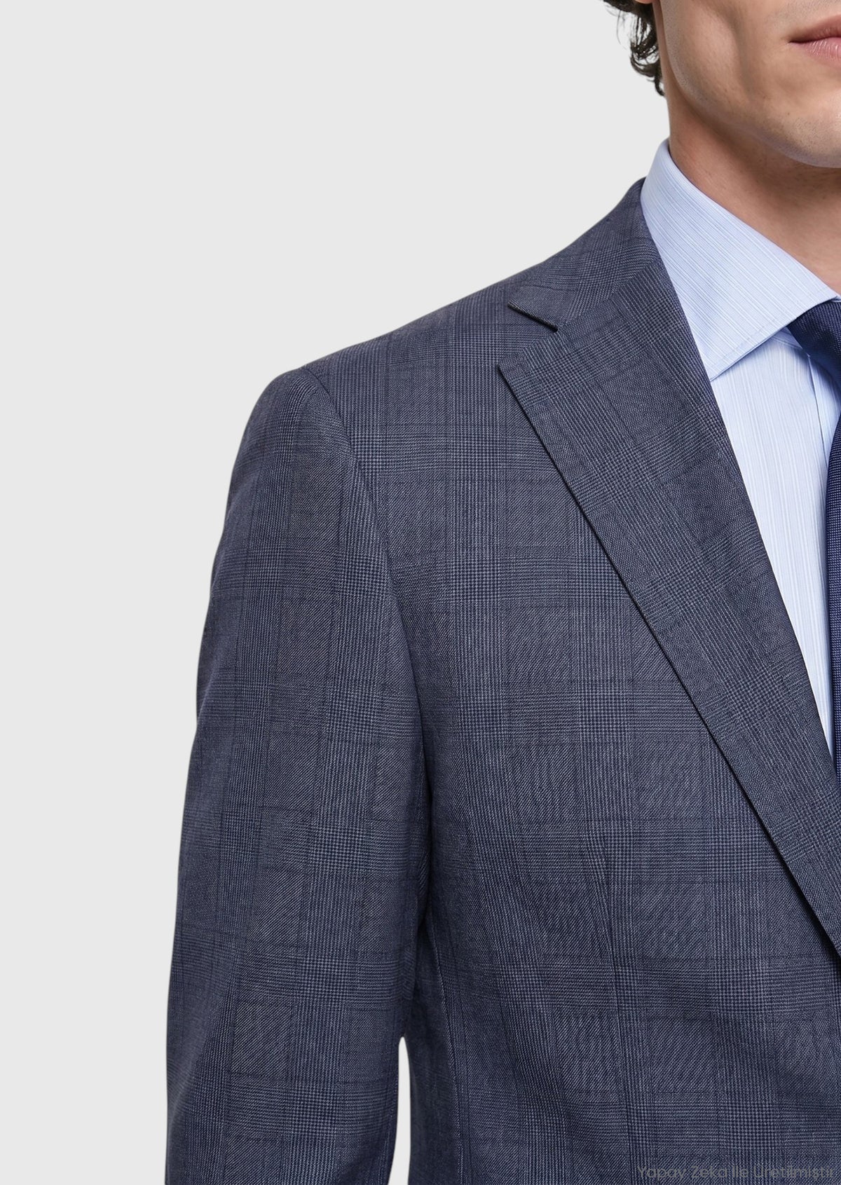 İndigo Düz Modern Fit %100 Yün Takım Elbise