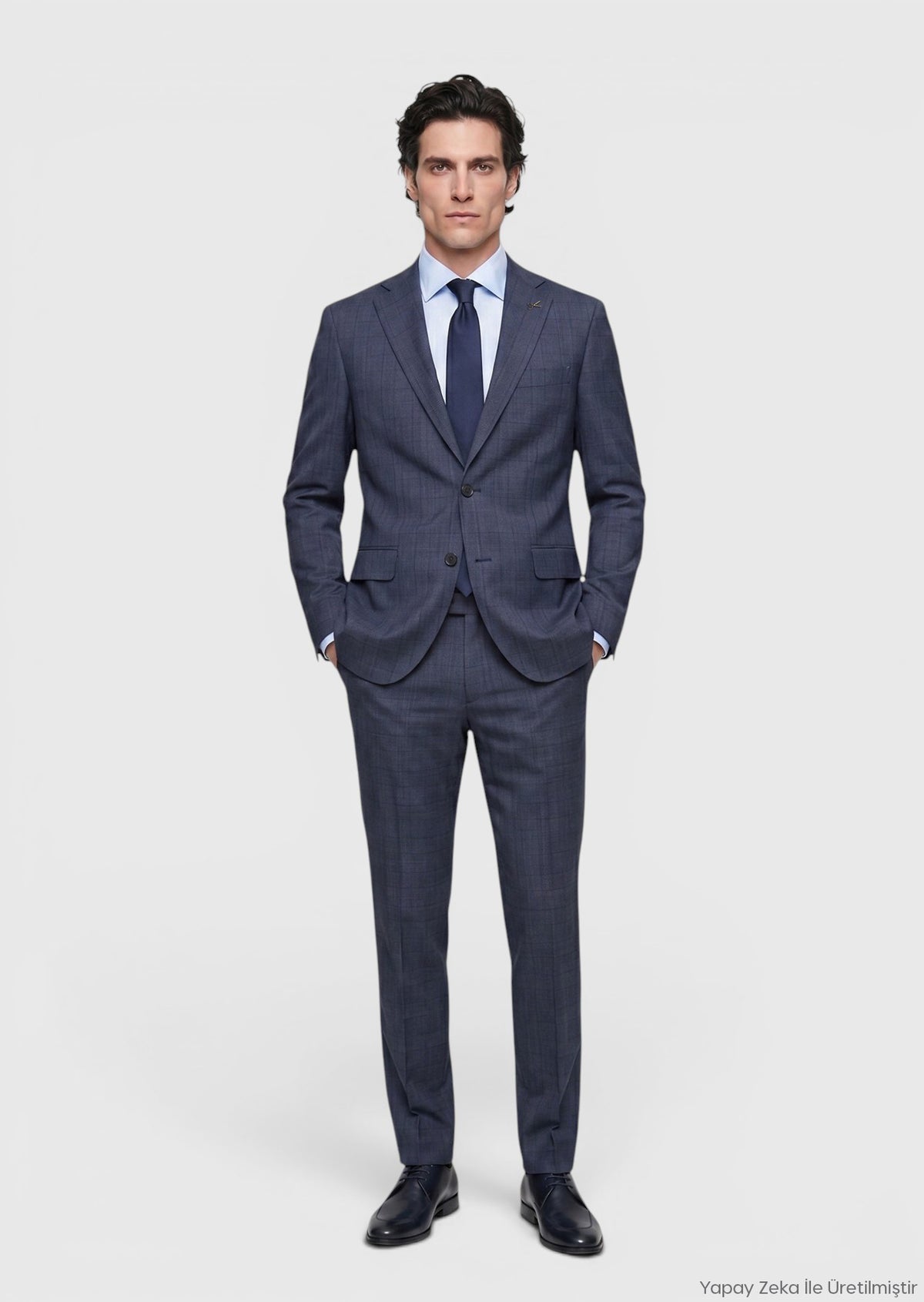 İndigo Düz Modern Fit %100 Yün Takım Elbise