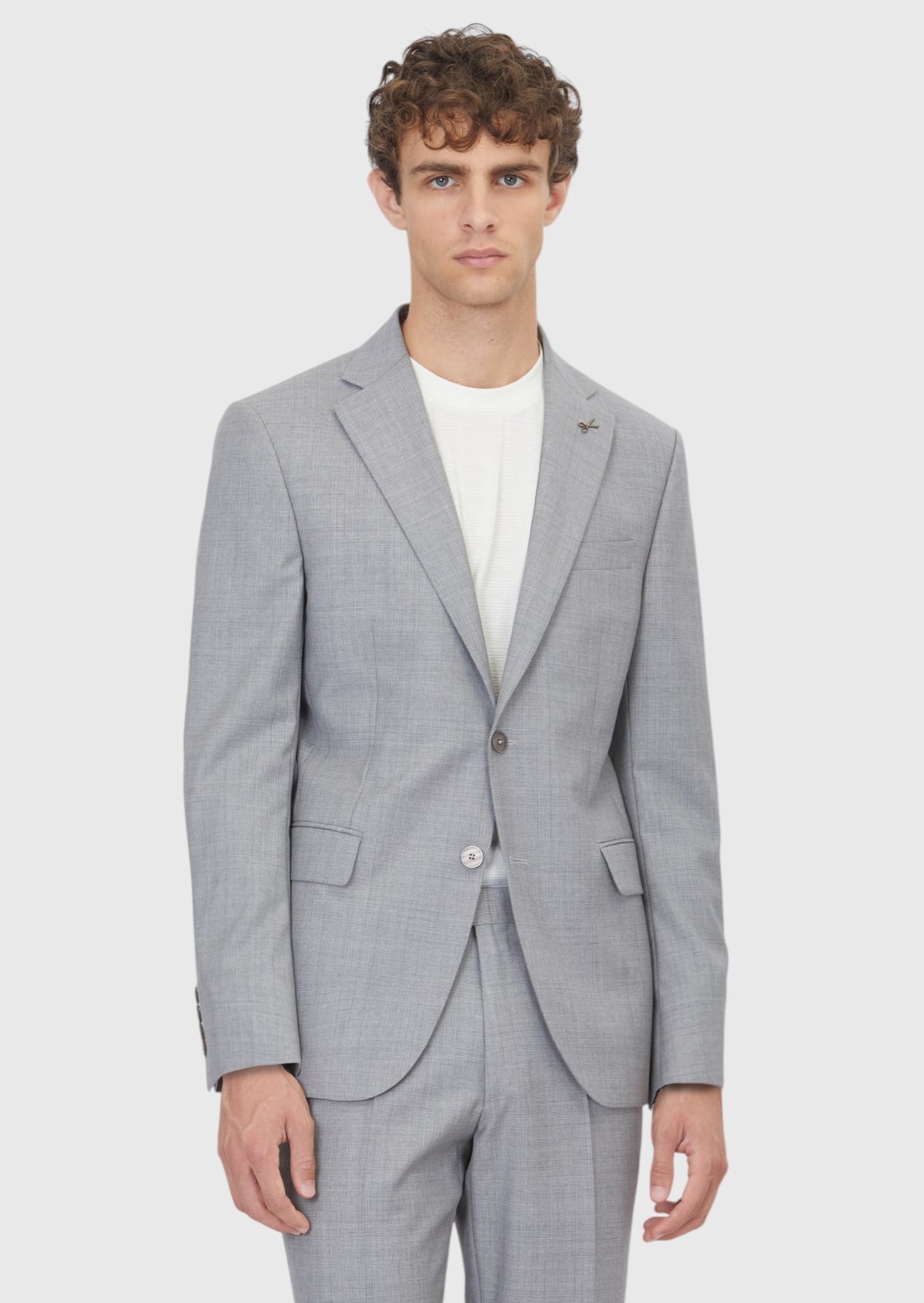 Gri Düz Modern Fit %100 Yün Takım Elbise