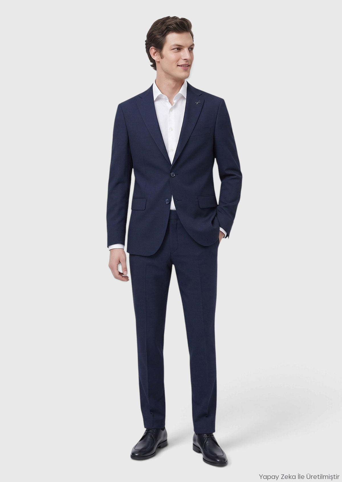 Lacivert Çizgili Modern Fit Yün Karışımlı Takım Elbise