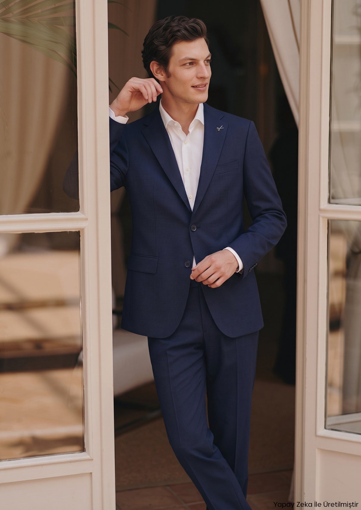 Lacivert Çizgili Modern Fit Yün Karışımlı Takım Elbise