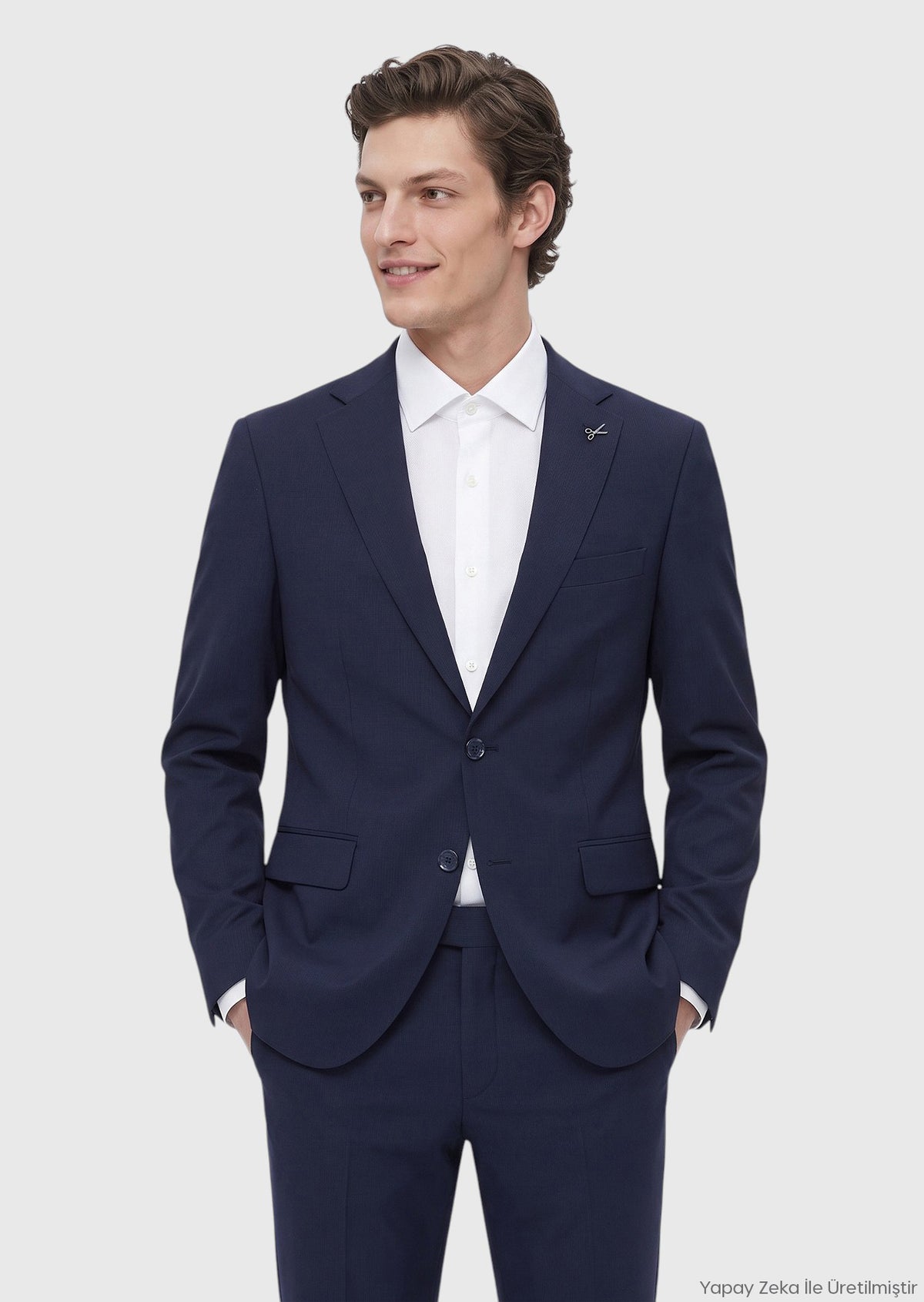 Lacivert Çizgili Modern Fit Yün Karışımlı Takım Elbise