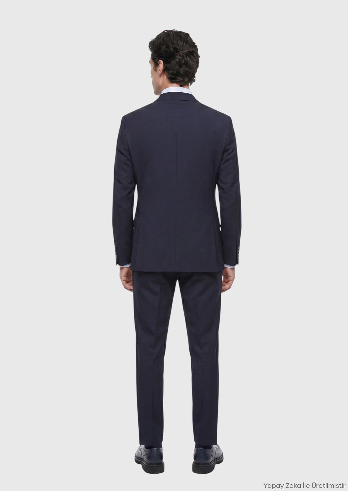 Lacivert Çizgili Modern Fit Yün Karışımlı Takım Elbise