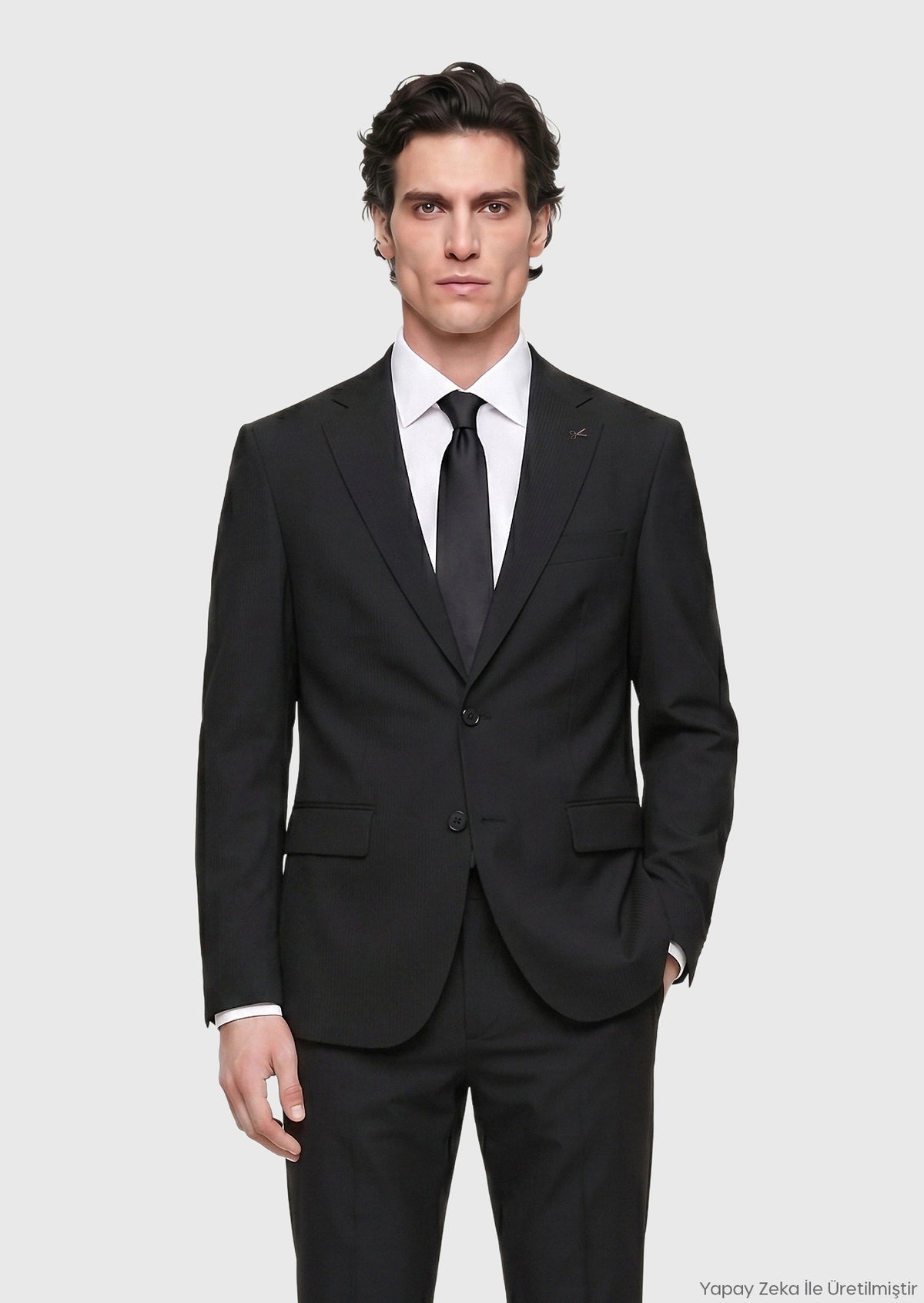 Siyah Çizgili Modern Fit Yün Karışımlı Takım Elbise