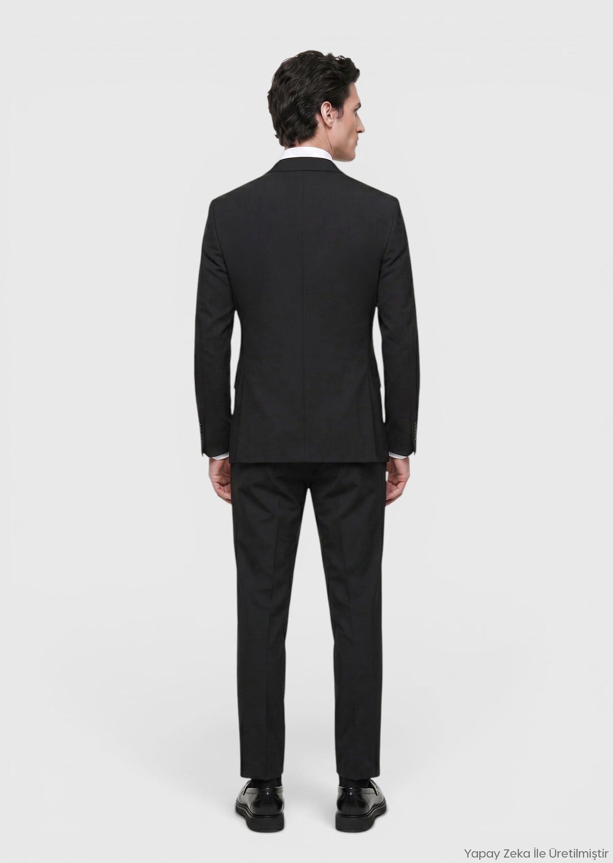 Siyah Çizgili Modern Fit Yün Karışımlı Takım Elbise