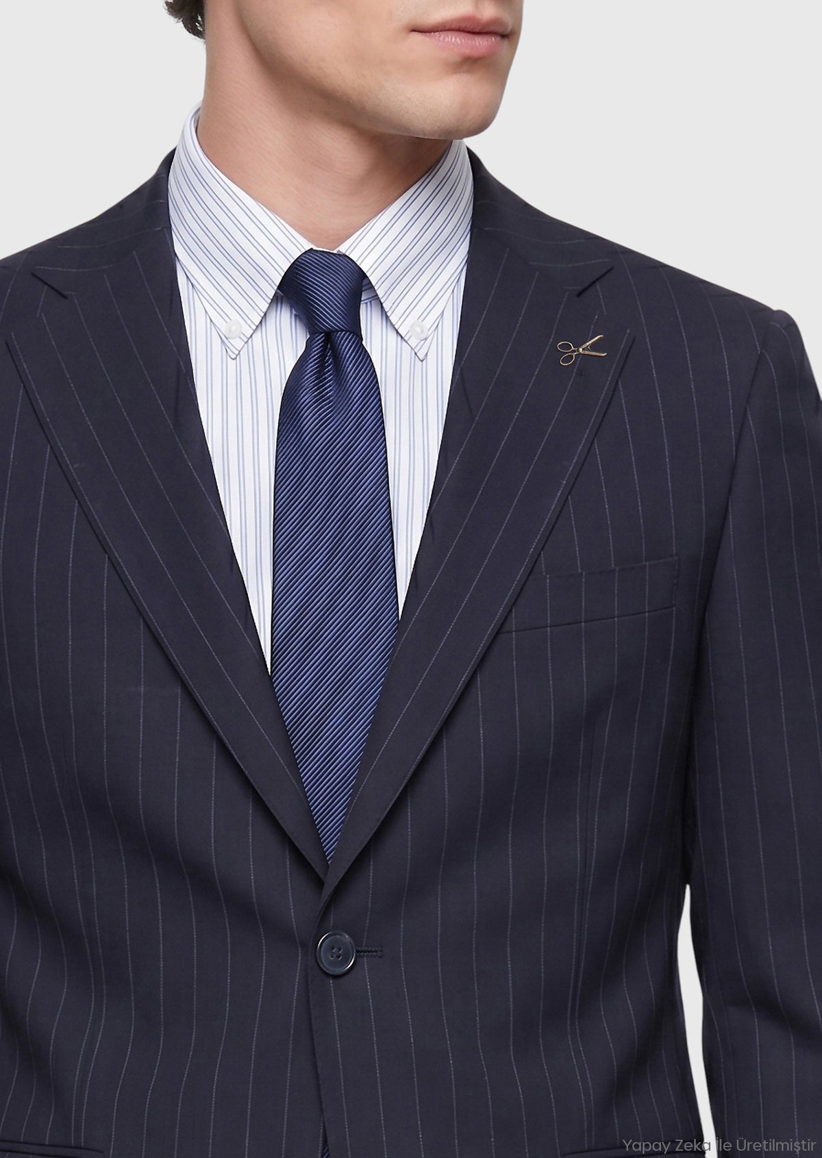 Lacivert Çizgili Zeroweight Slim Fit %100 Yün Takım Elbise