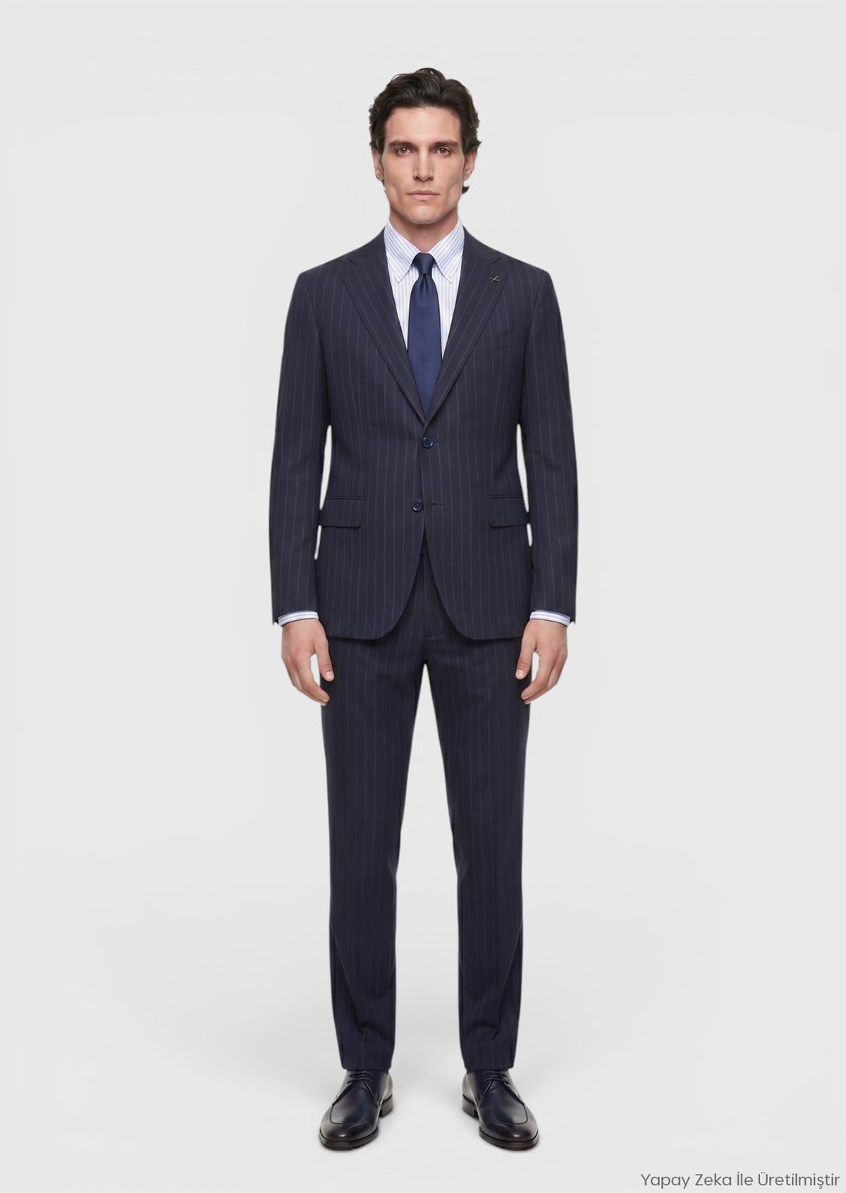Lacivert Çizgili Zeroweight Slim Fit %100 Yün Takım Elbise