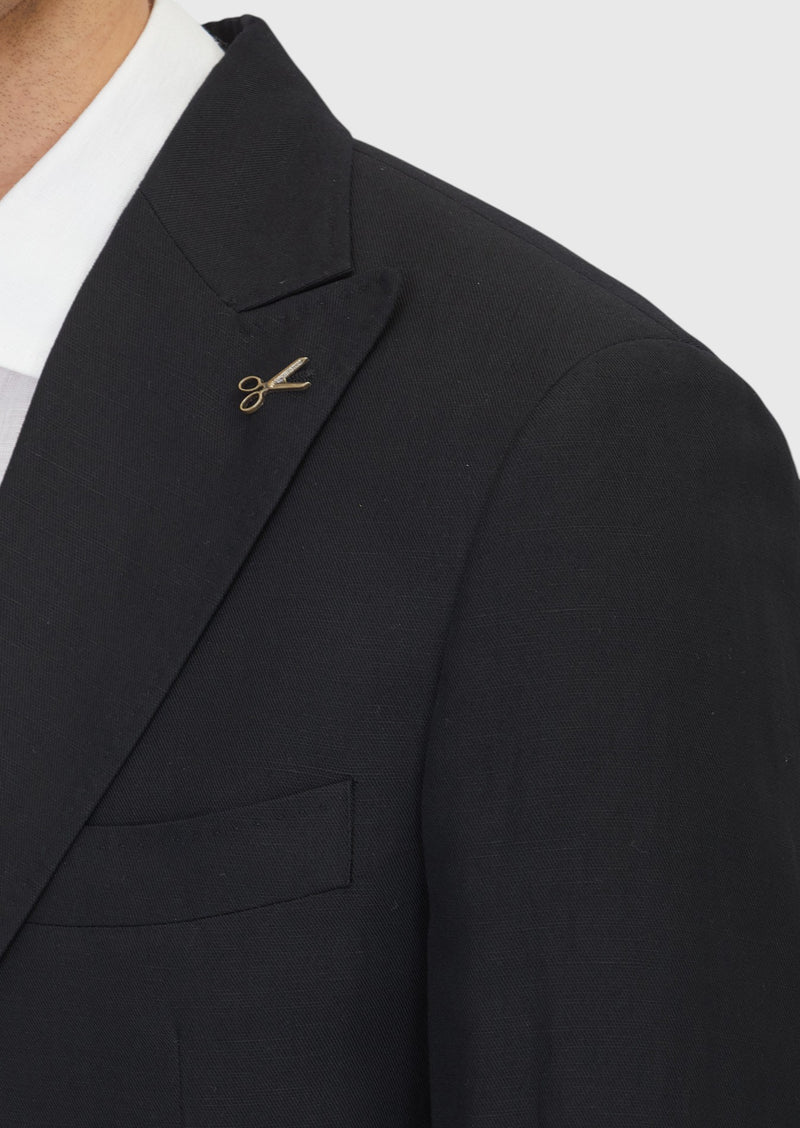 Siyah Düz Zeroweight Slim Fit Keten Karışımlı Takım Elbise