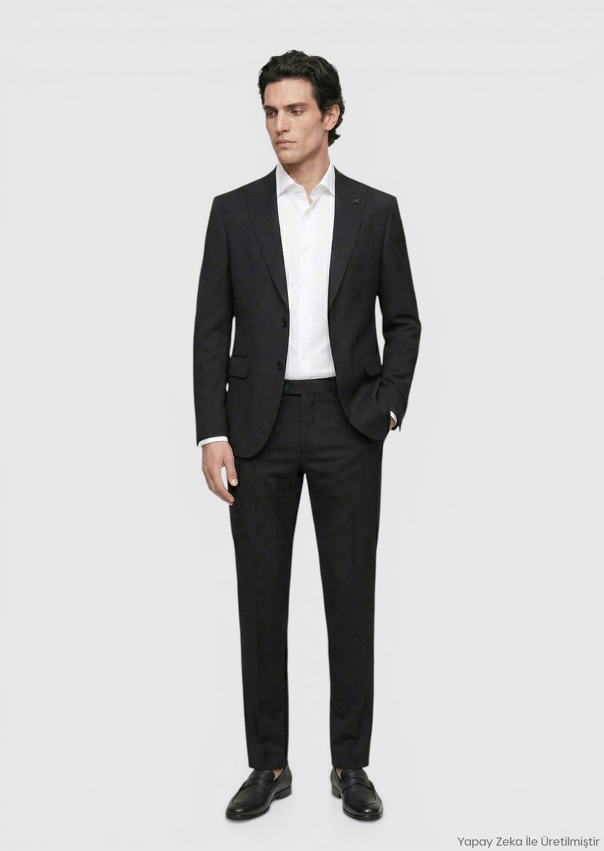 Siyah Çizgili Zeroweight Slim Fit %100 Yün Takım Elbise