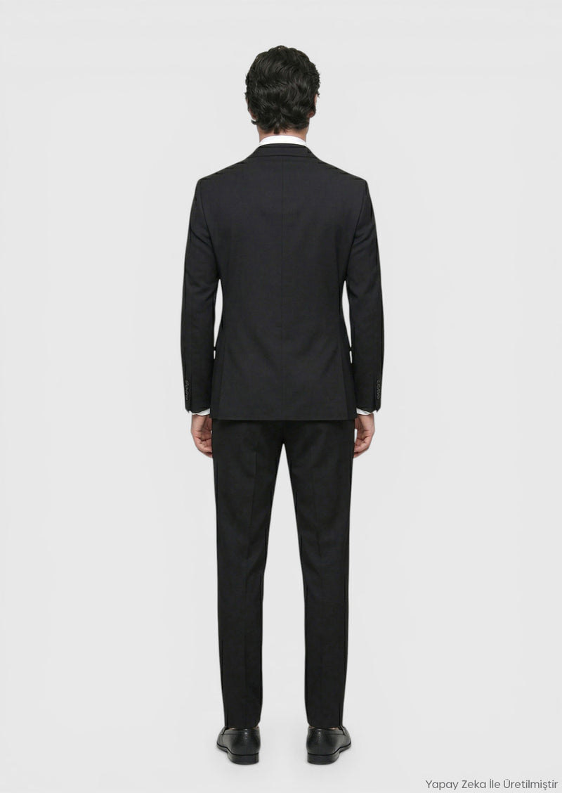Siyah Çizgili Zeroweight Slim Fit %100 Yün Takım Elbise