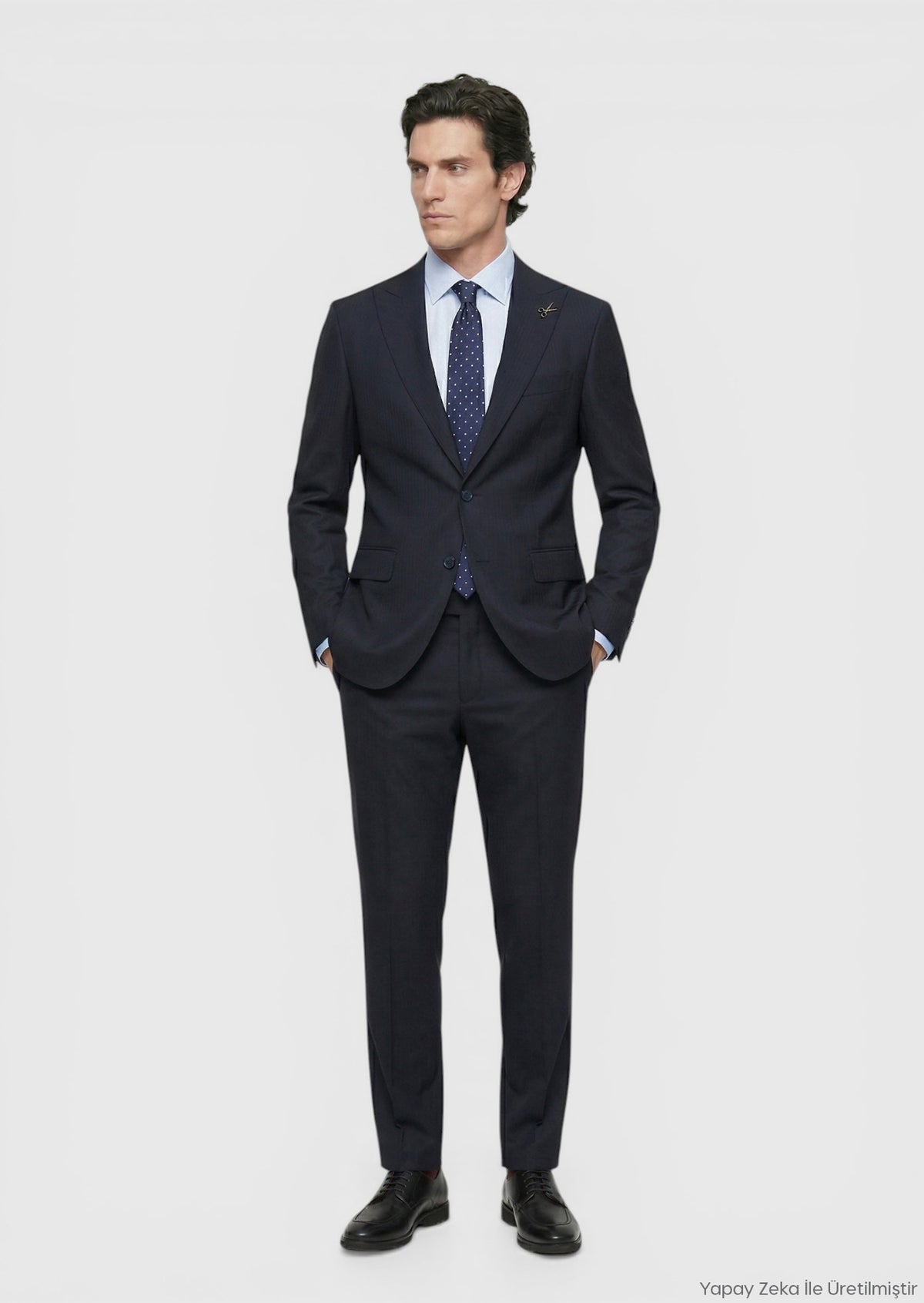 Lacivert Çizgili Zeroweight Slim Fit %100 Yün Takım Elbise