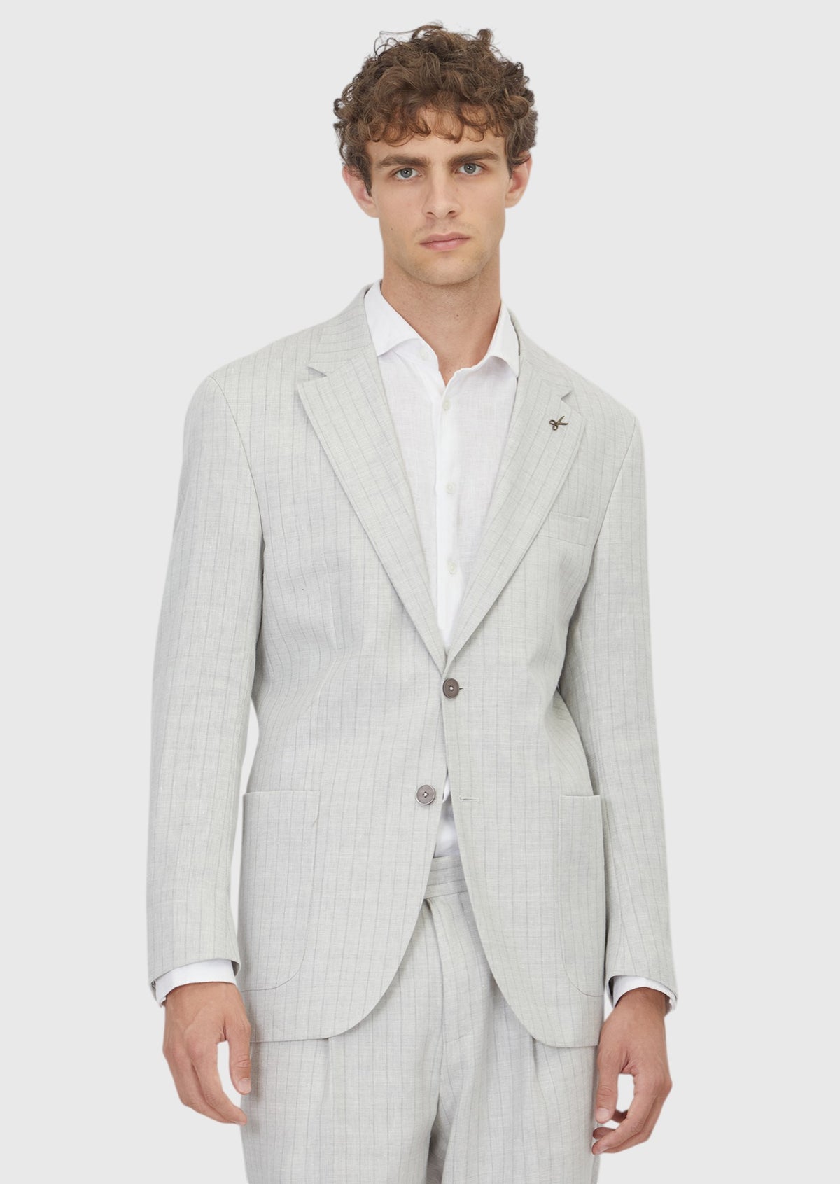 Açık Gri Çizgili Zeroweight Slim Fit Yün Karışımlı Takım Elbise