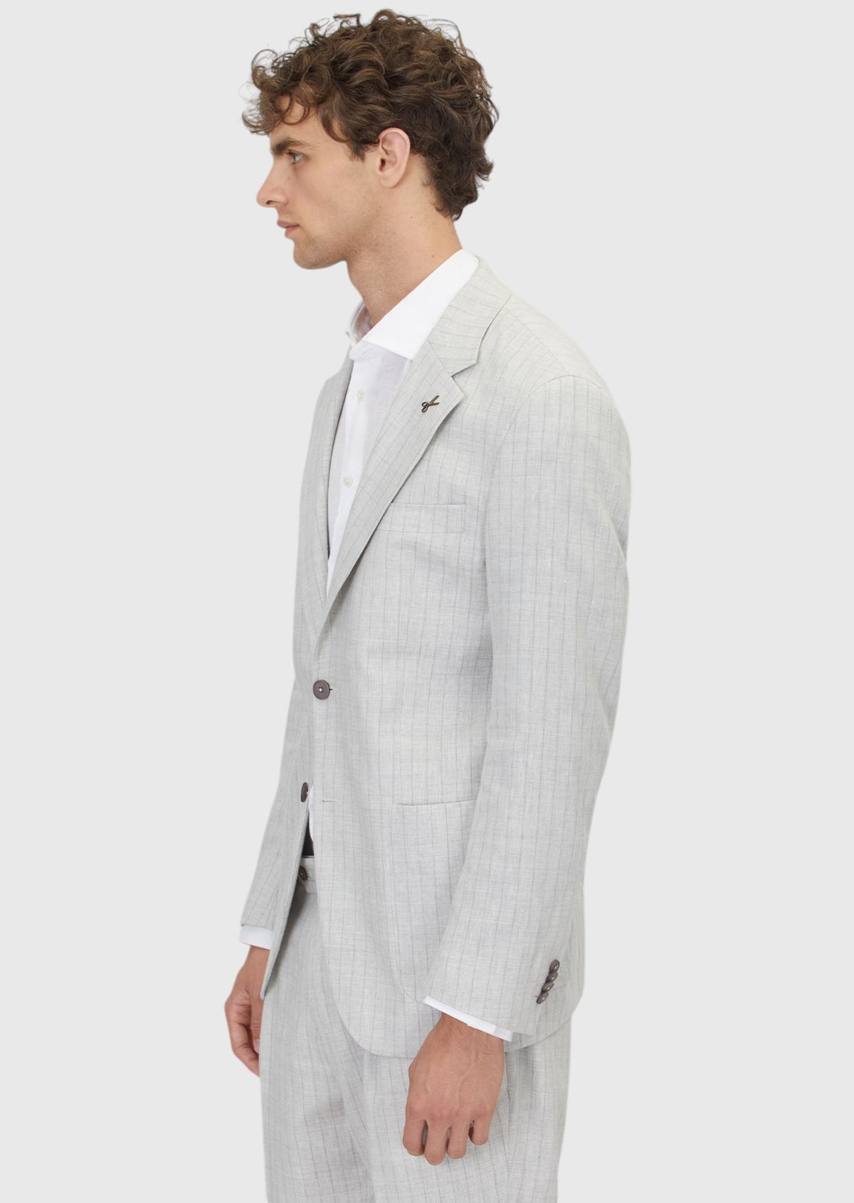 Açık Gri Çizgili Zeroweight Slim Fit Yün Karışımlı Takım Elbise