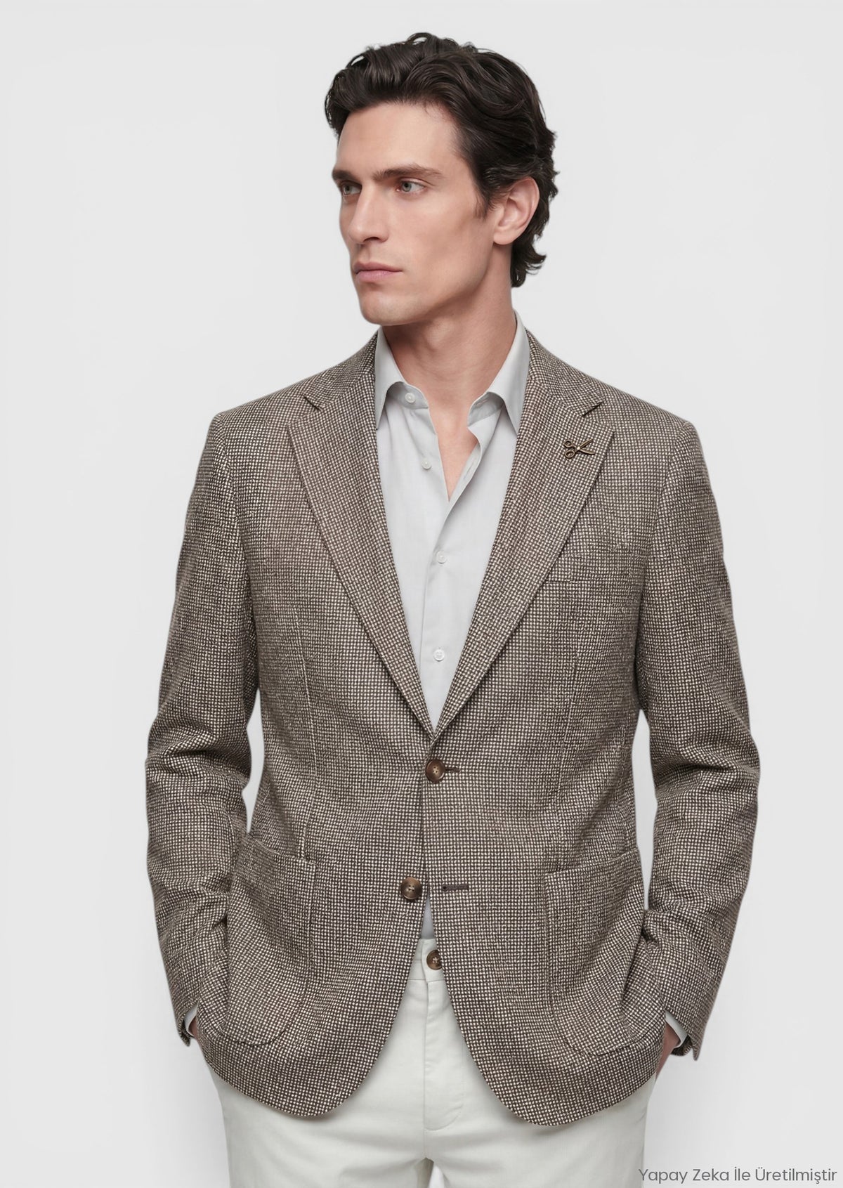 Açık Kahve Desenli Zeroweight Slim Fit Pamuk Karışımlı Ceket