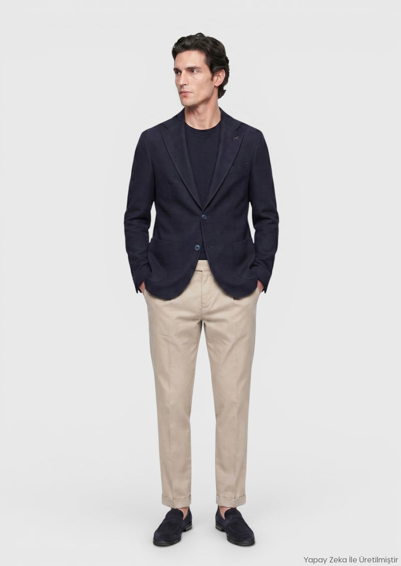 Açık Lacivert Shirt Shoulder Slim Fit Yün Karışımlı Ceket