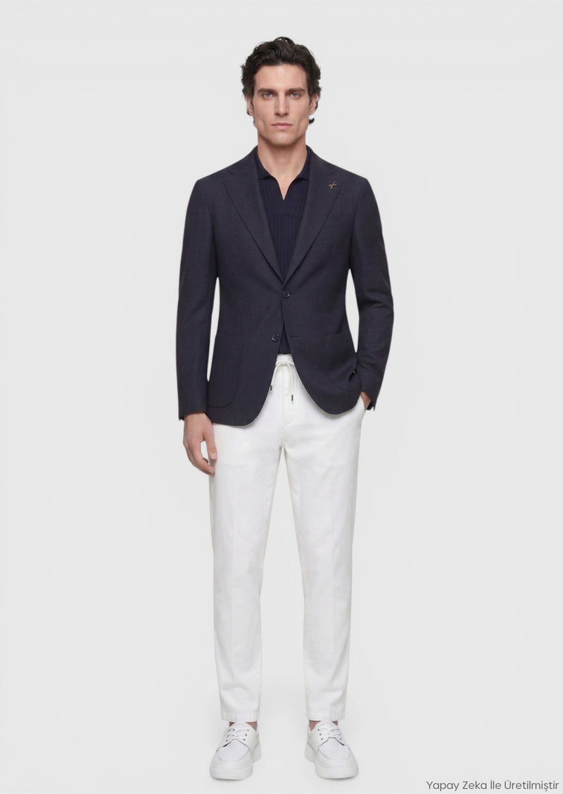Lacivert Zeroweight Slim Fit Yün Karışımlı Ceket