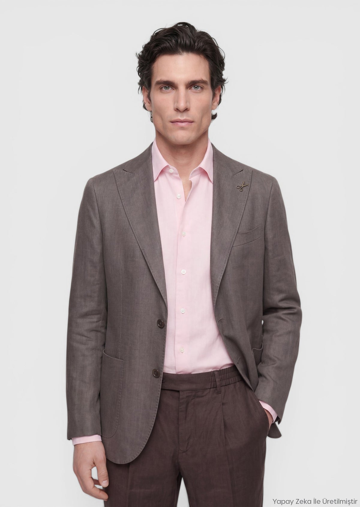 Açık Kahve Düz Zeroweight Slim Fit Keten Karışımlı Ceket