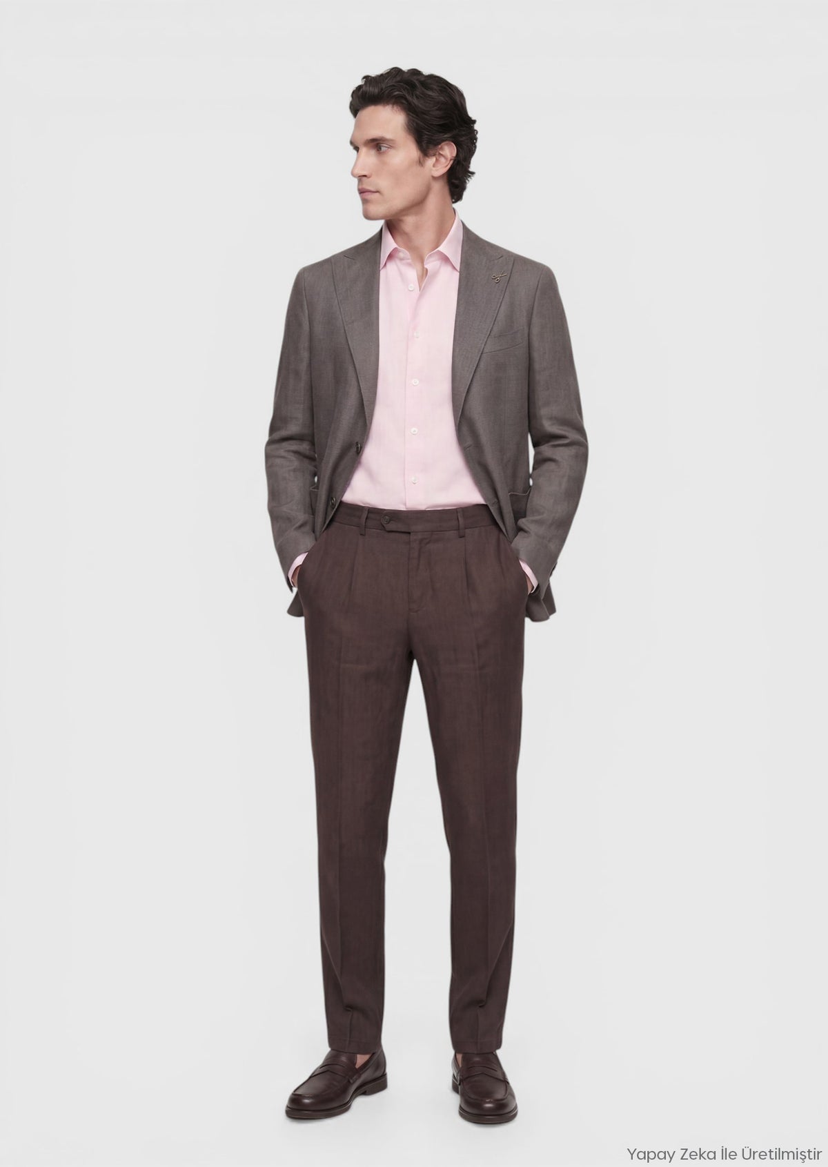 Açık Kahve Düz Zeroweight Slim Fit Keten Karışımlı Ceket