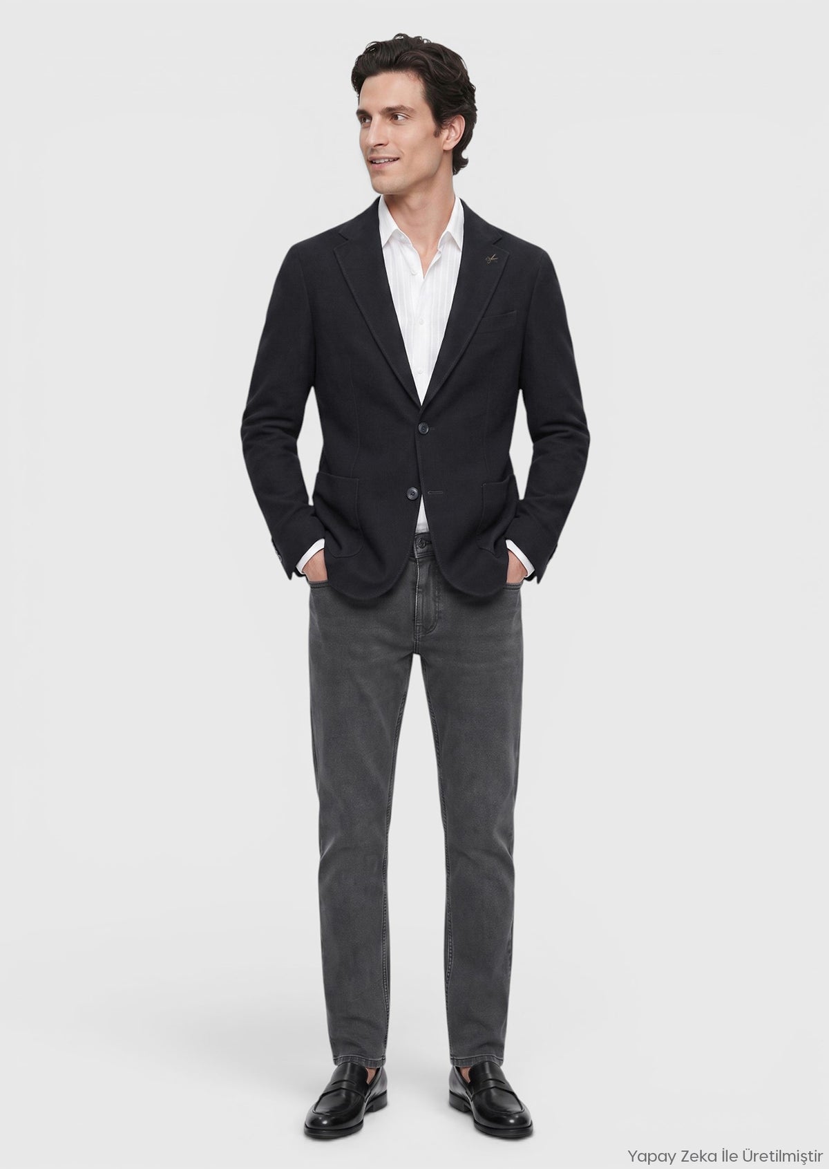 Siyah Shirt Shoulder Slim Fit Yün Karışımlı Ceket