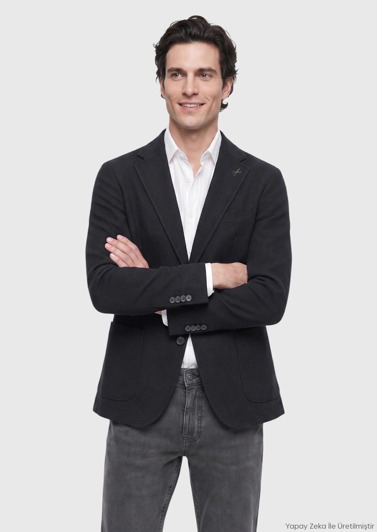 Siyah Shirt Shoulder Slim Fit Yün Karışımlı Ceket