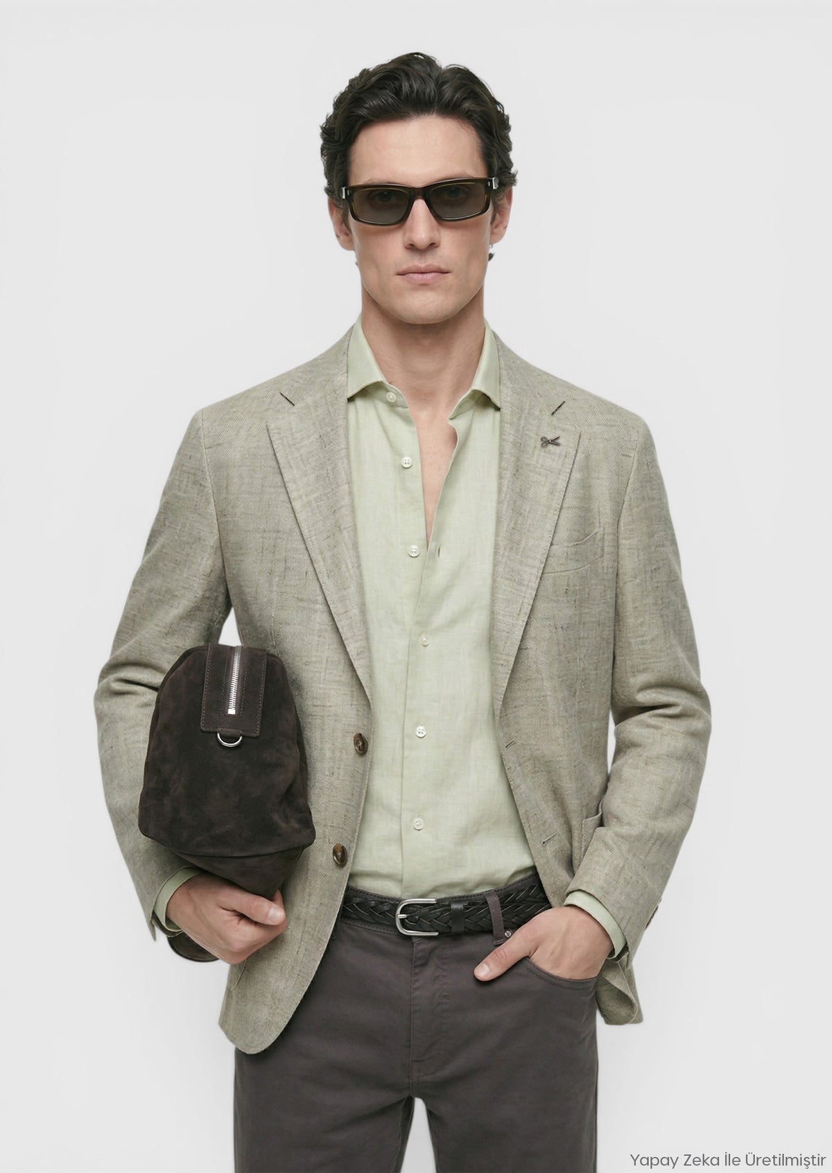 Açık Yeşil Desenli Shirt Shoulder Slim Fit Pamuk Karışımlı Ceket