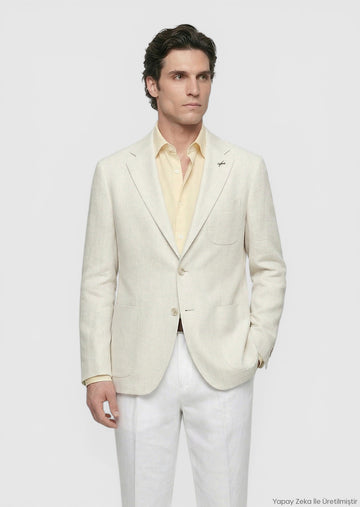 Bej Desenli Shirt Shoulder Slim Fit Pamuk Karışımlı Ceket