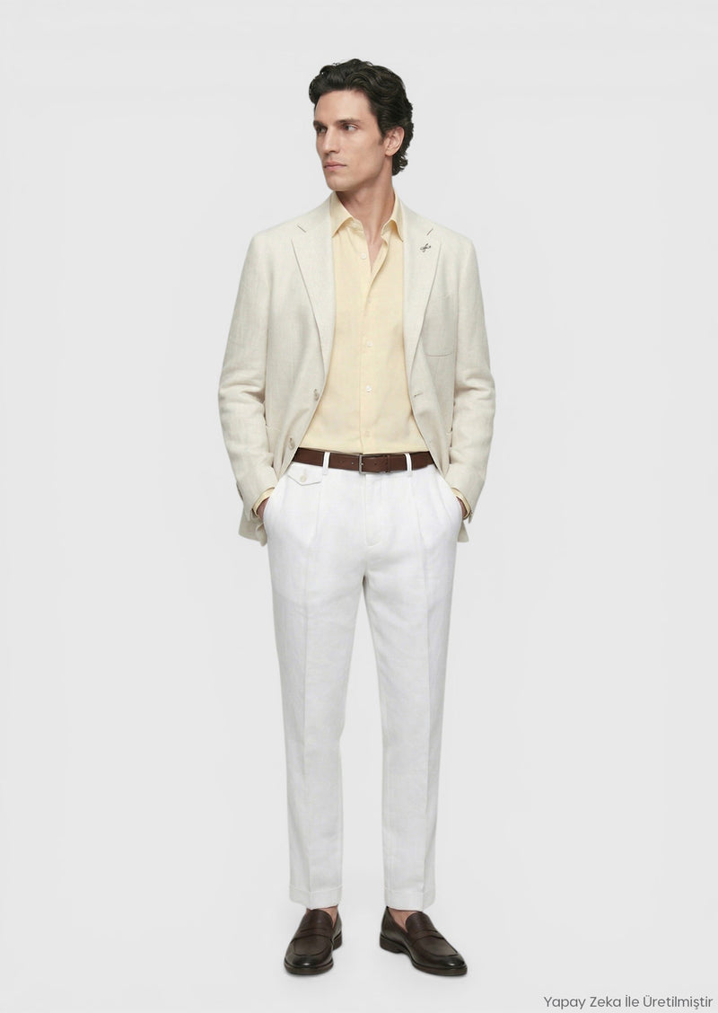 Bej Desenli Shirt Shoulder Slim Fit Pamuk Karışımlı Ceket