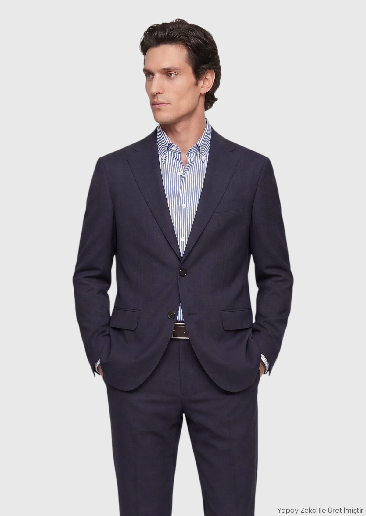 Navy Blue Checkered Regular Fit Wool Blended Suit