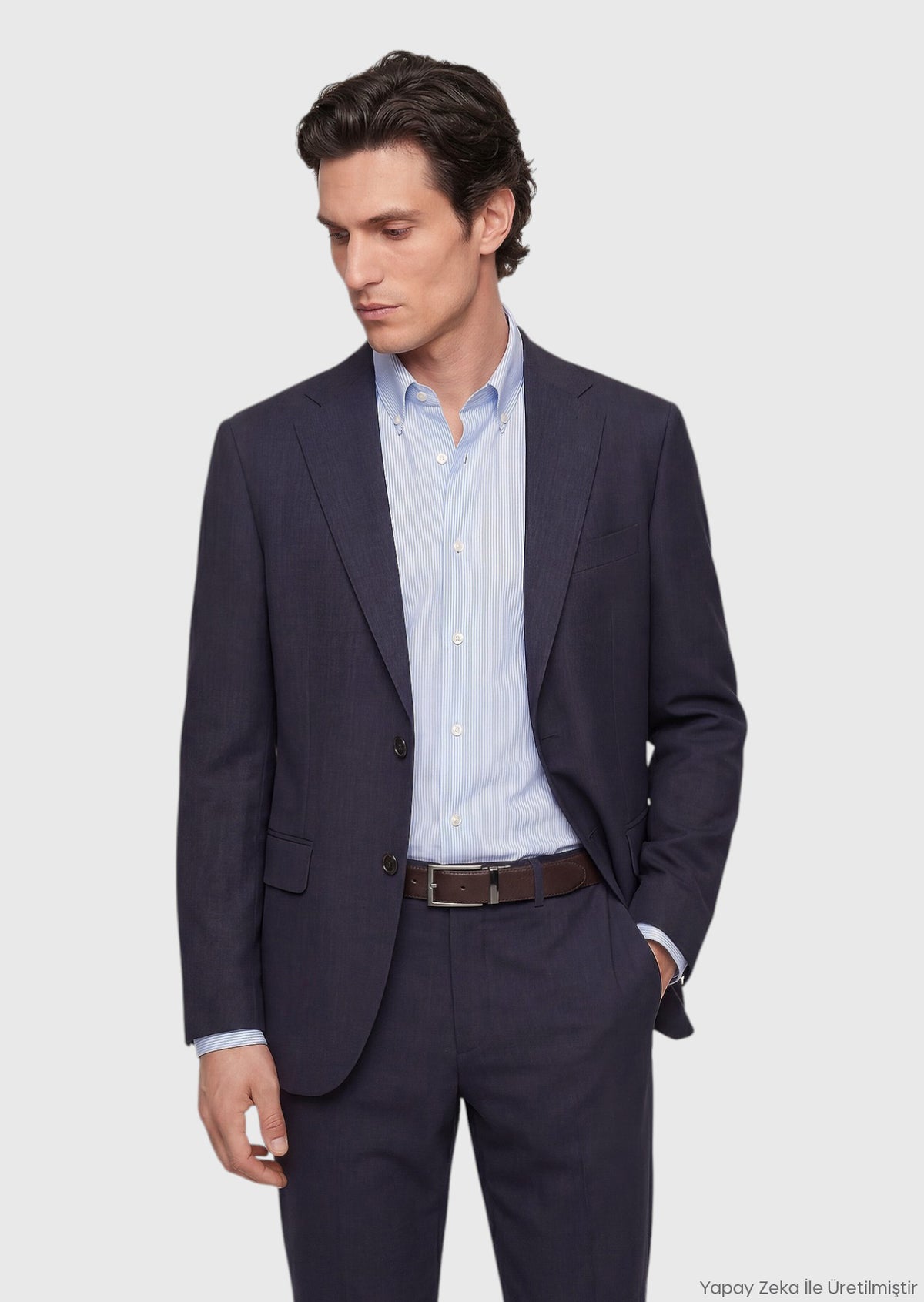 Lacivert Kareli Regular Fit %100 Yün Takım Elbise