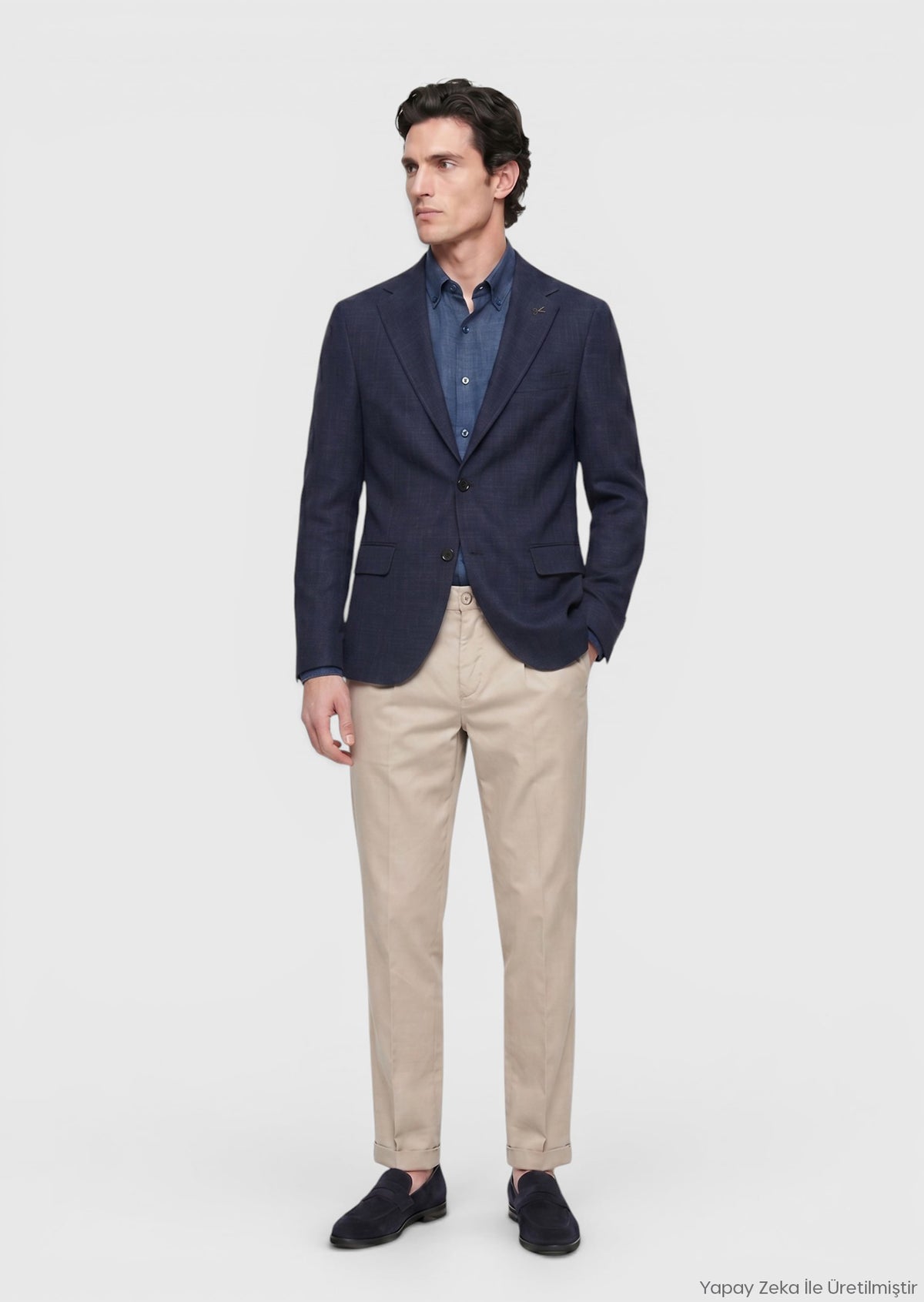 Lacivert Regular Fit İpek Karışımlı Ceket