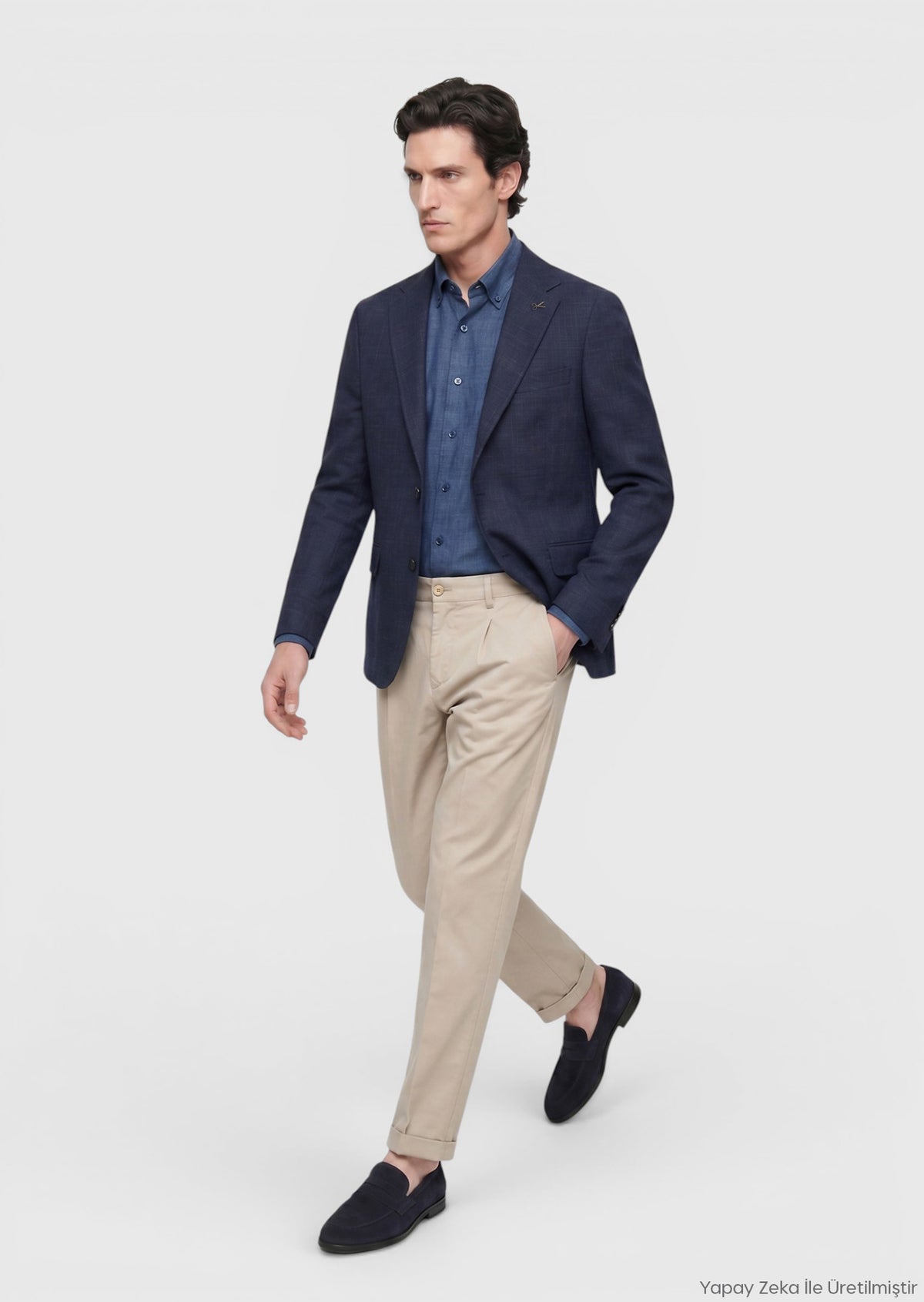 Lacivert Regular Fit İpek Karışımlı Ceket