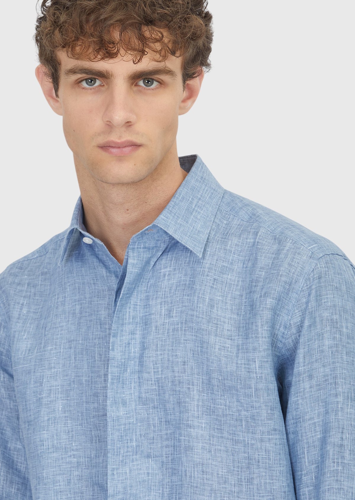 İndigo Baskılı Casual Fit Uzun Dokuma Casual %100 Keten Gömlek