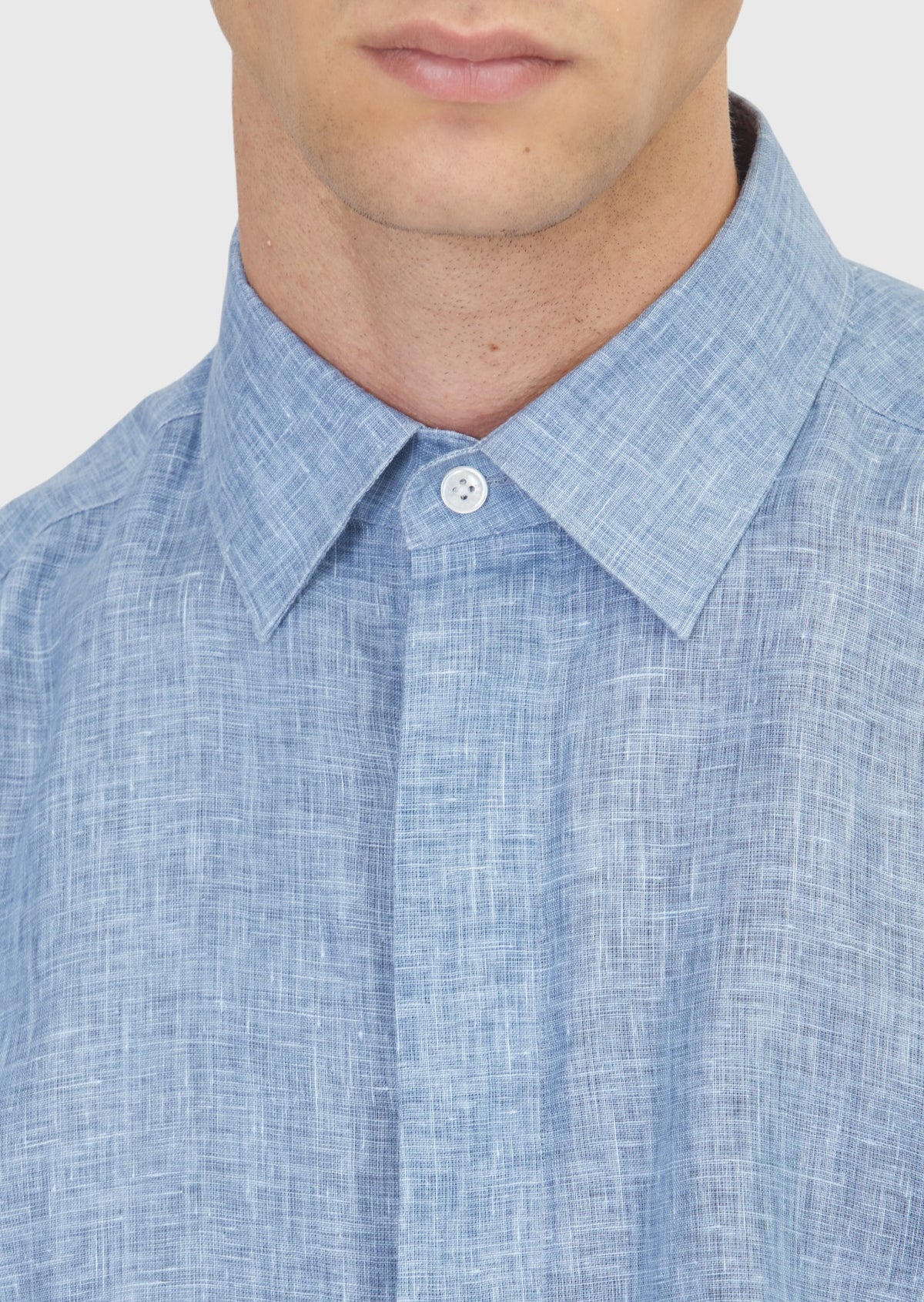 İndigo Baskılı Casual Fit Uzun Dokuma Casual %100 Keten Gömlek