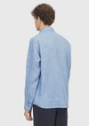İndigo Baskılı Casual Fit Uzun Dokuma Casual %100 Keten Gömlek