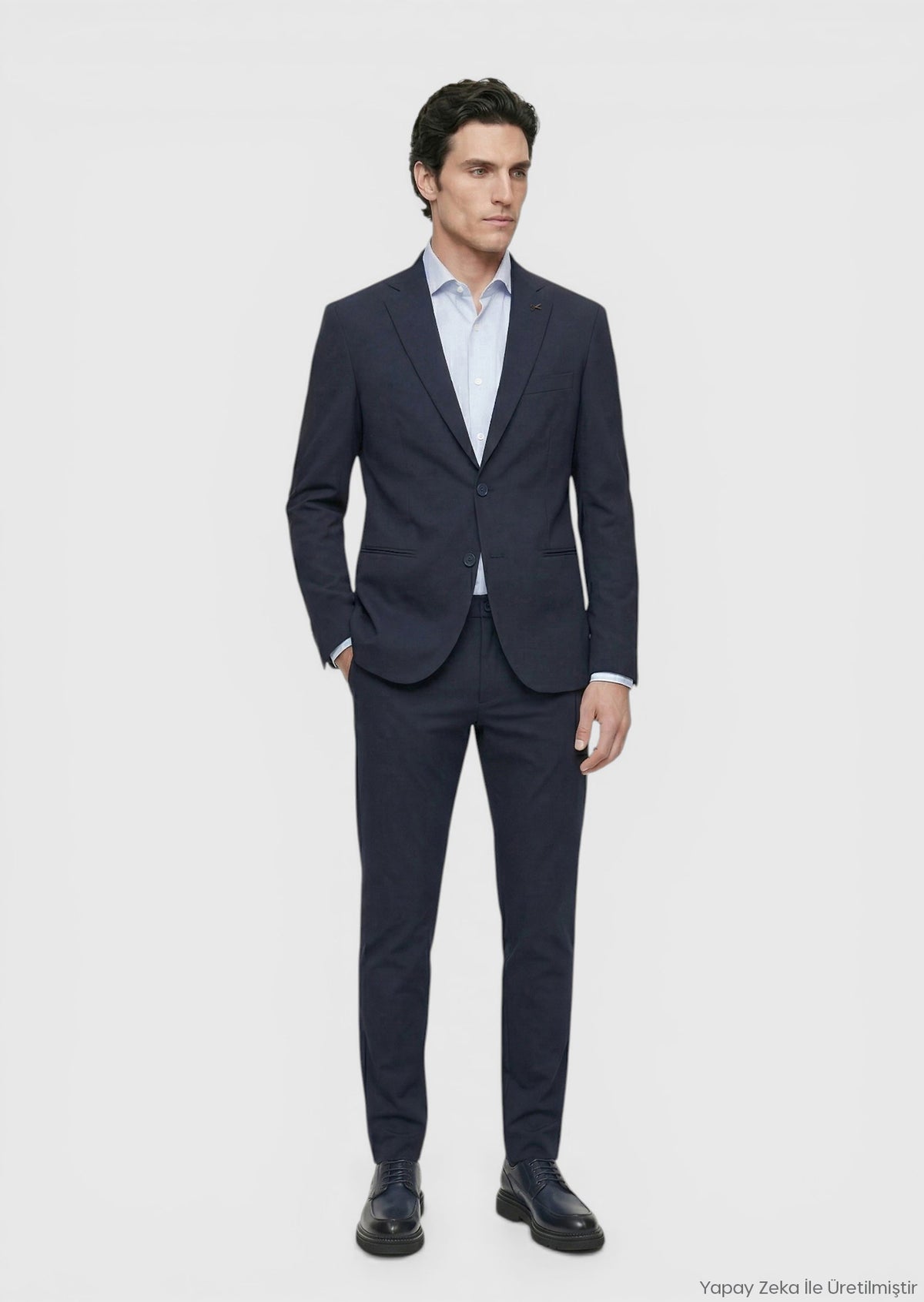 Lacivert Düz Comfort Fit Örme Takım Elbise