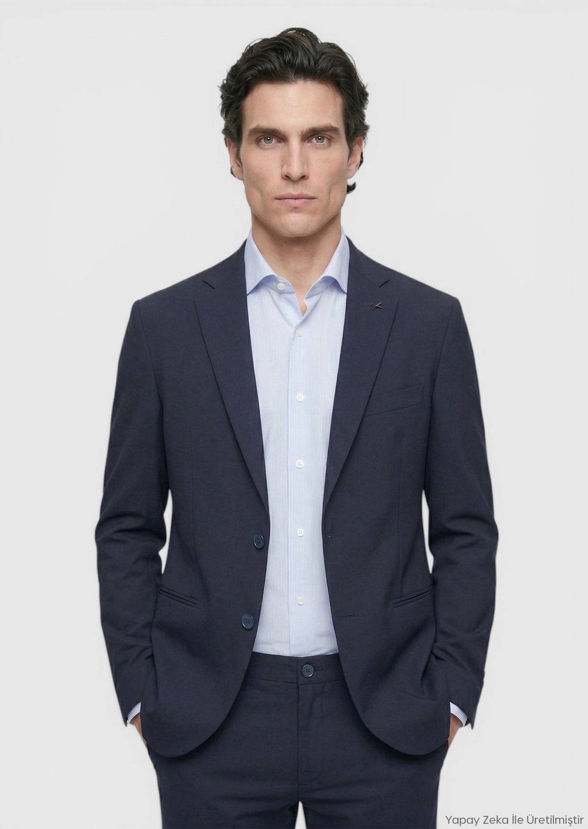 Lacivert Düz Comfort Fit Örme Takım Elbise